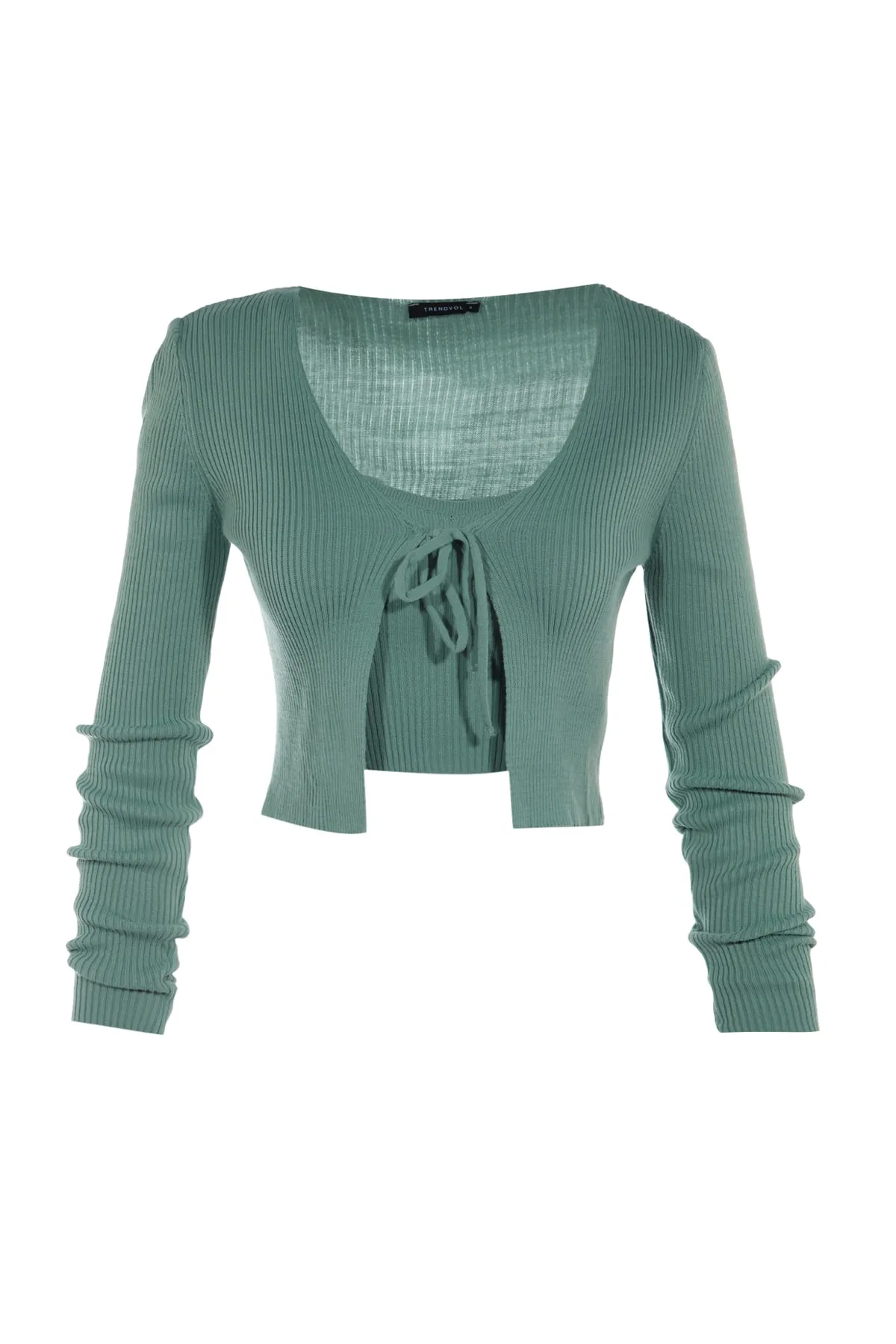 Trendyol Collection  Mintfarbenes Crop Tie Detailliertes Blusen-Cardigan-Strickwaren-Set Strick-Cardigan TWOSS21HI0002