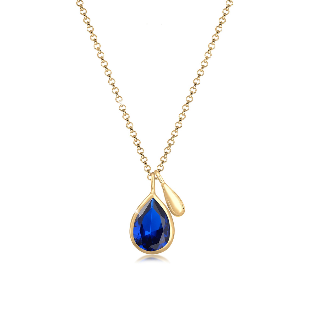 Elli PREMIUM Elli PREMIUM Collier Panzerkette Tropfen Saphirblau 925 Silber collier