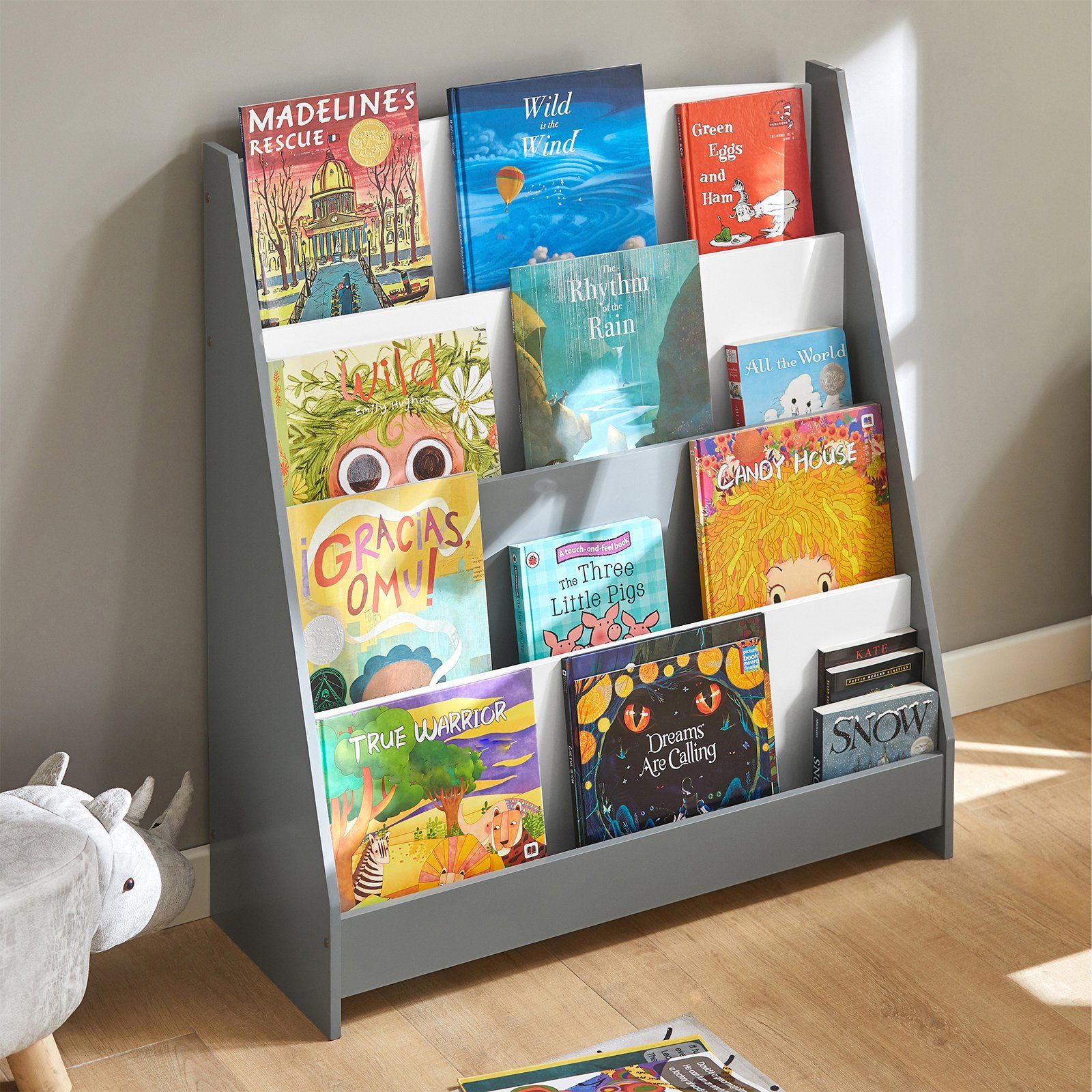 SoBuy Bücherregal KMB32, Kinder Bücherregal Kinderregal Zeitungsständer mit 4 Ablagefächern