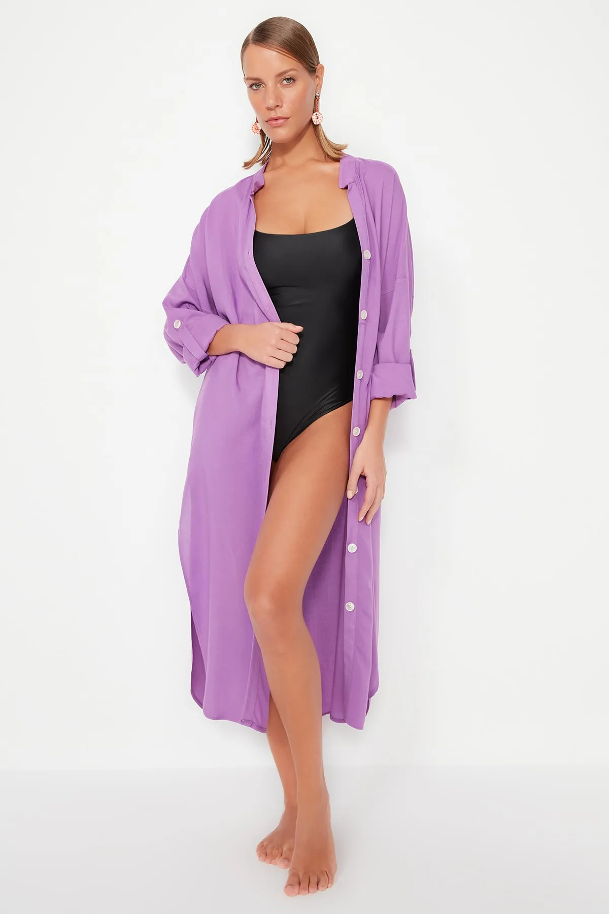 Trendyol Collection  Lila Midi-Strandkleid aus Webstoff TBESS21EL3318