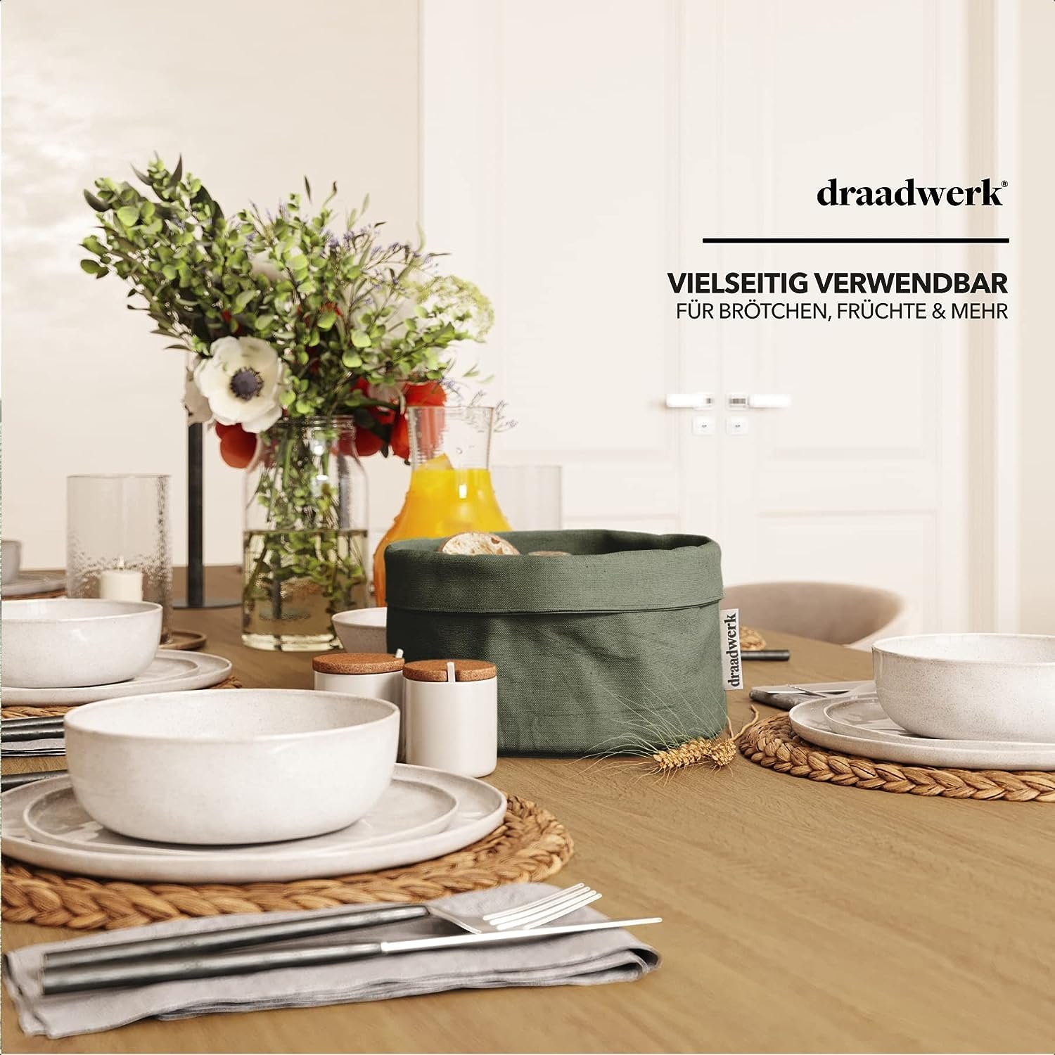 draadwerk® Brotkorb Brotkorb Stoff, Brötchenkorb, Aufbewahrungskorb, Frühstückskorb