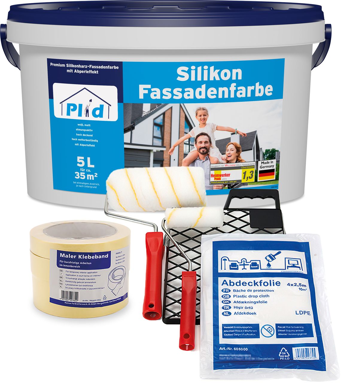 Prinzstark Premium Silikon Fassadenfarbe Aussenfarbe Fassadenweiß Anstreichset Weiß