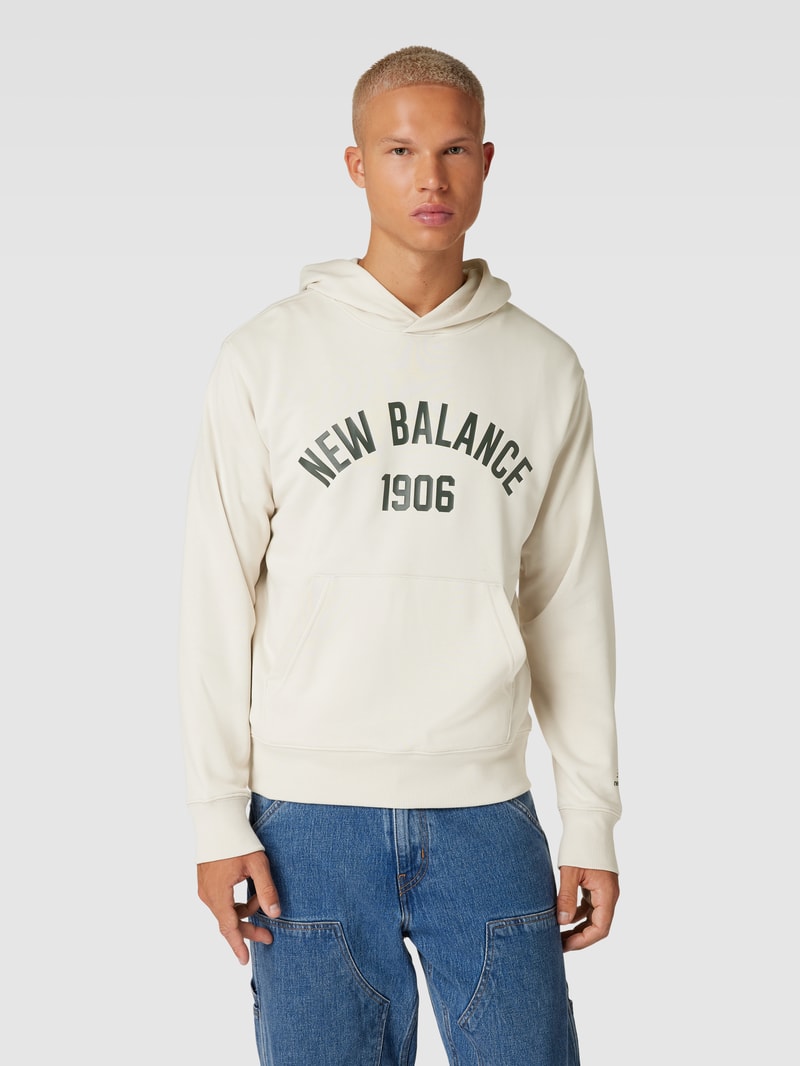 Hoodie mit Label-Print und Känguru-Tasche in hellgrau