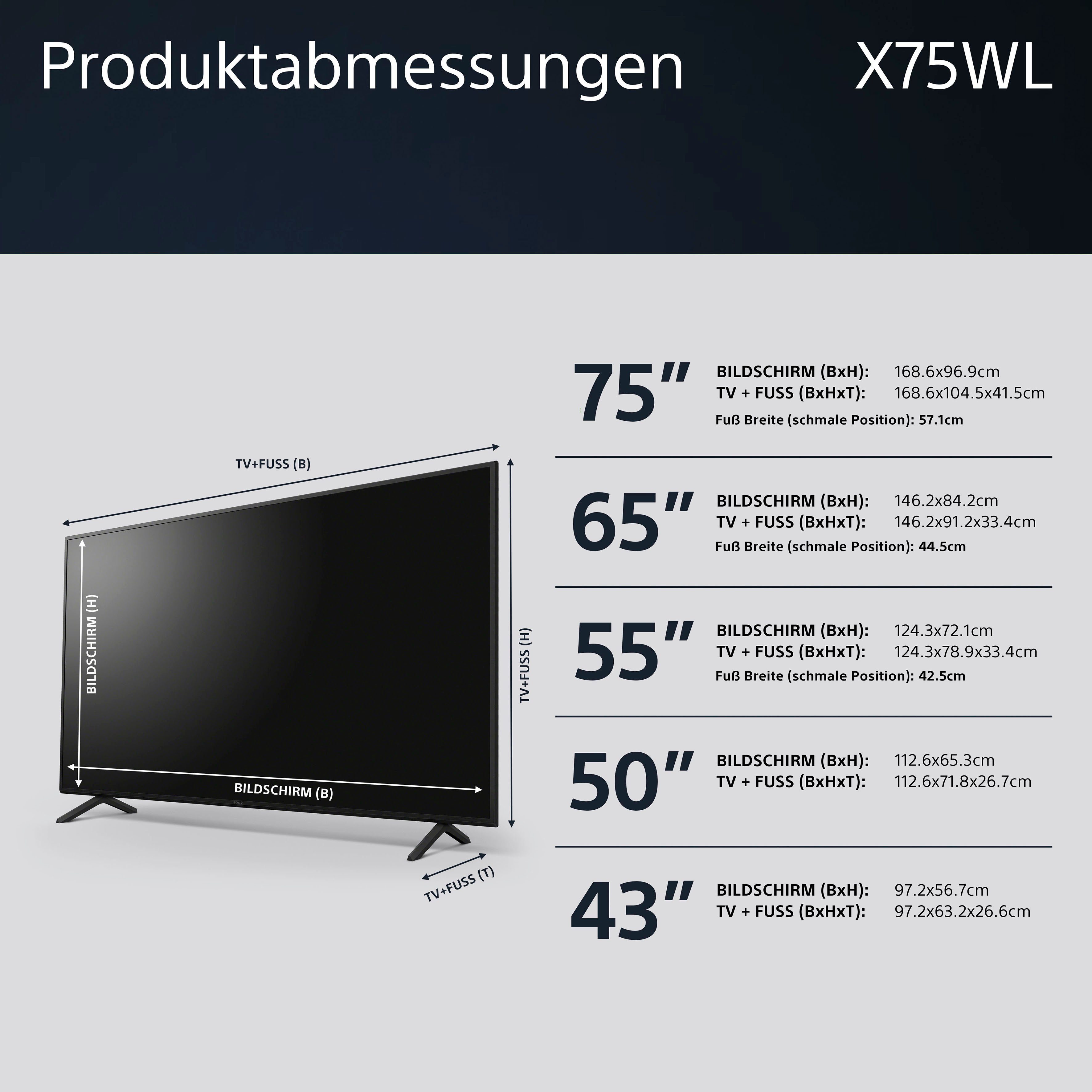 Sony KD-65X75WL LED-Fernseher (164 cm/65 Zoll, 4K Ultra HD, Google TV, Smart-TV, BRAVIA CORE, HDMI 2.1, Gaming-Menü)