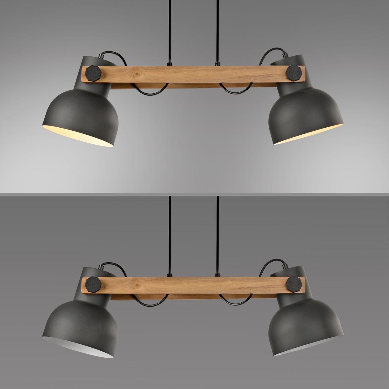 JUST LIGHT Pendelleuchte CUP 2.0, 2xE27 max. 60Watt exkl., höhenverstellbar, IP20, Schwarz