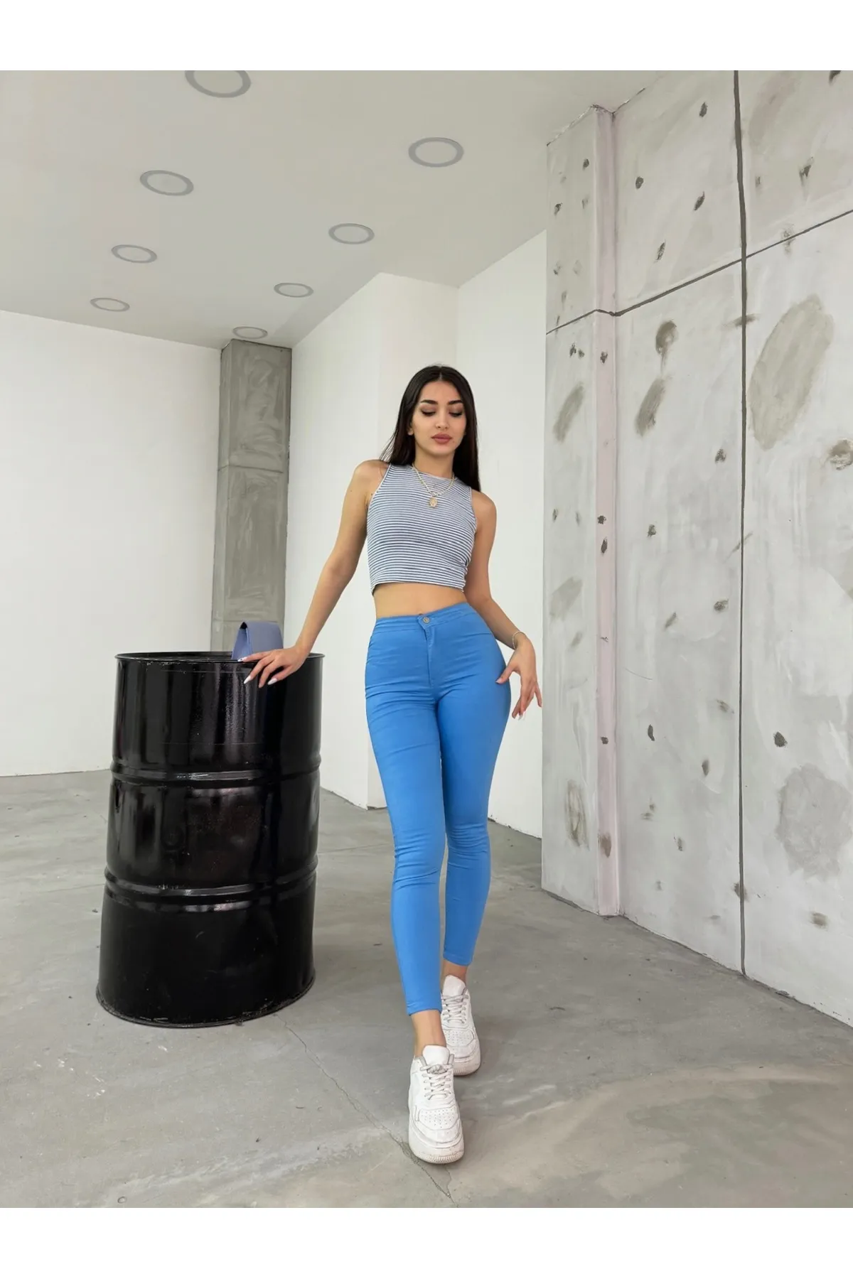 BİKELİFEJNS  Blaue Lycra-Leggings-Hose mit hoher Taille für Damen