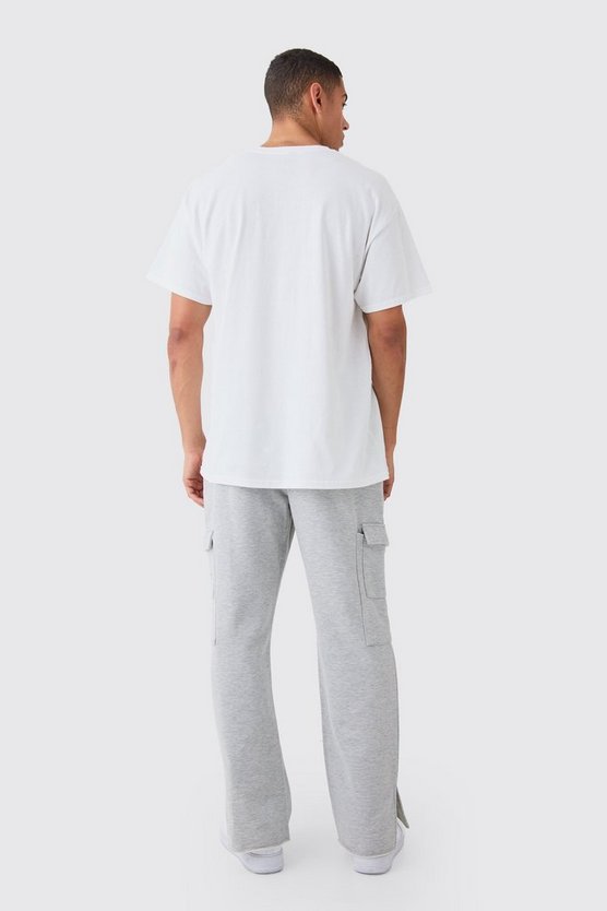 Gerade Jogginghose mit geteiltem Saum und zerrissener Applikation