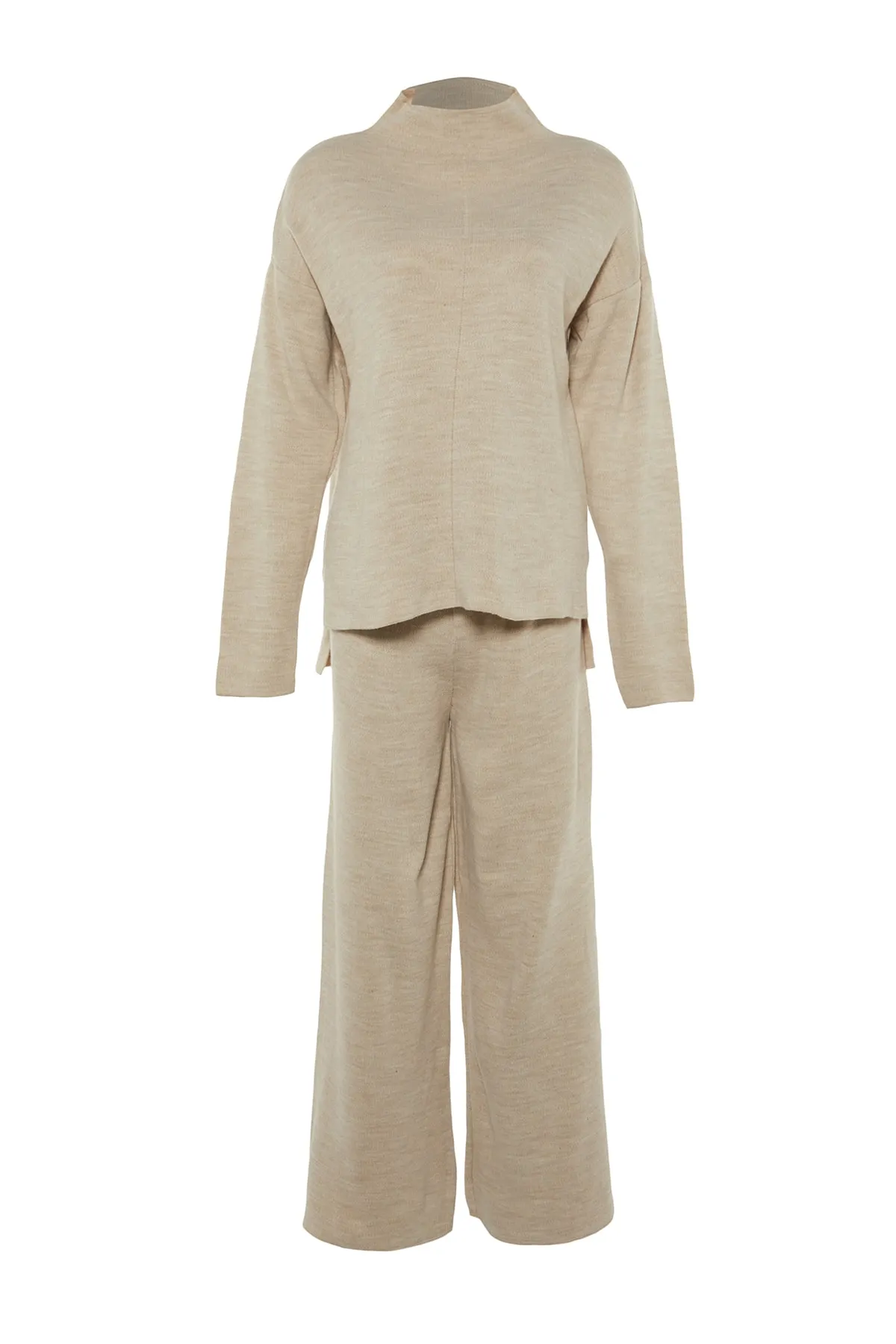 Trendyol Collection  Beiges Strickoberteil und -unterteil im Set mit normaler Hose TWOAW21AU0060