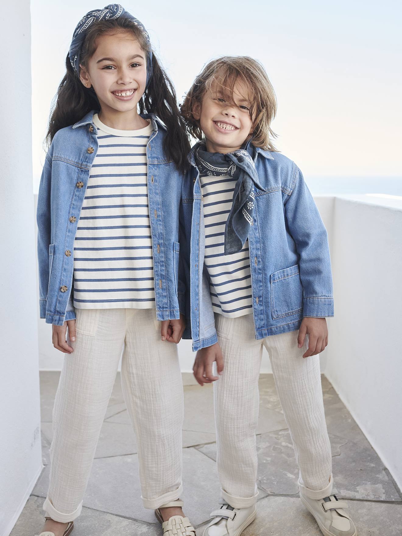 Vertbaudet Kinder Unisex Hose aus Musselin, Bio-Baumwolle - wollweiß