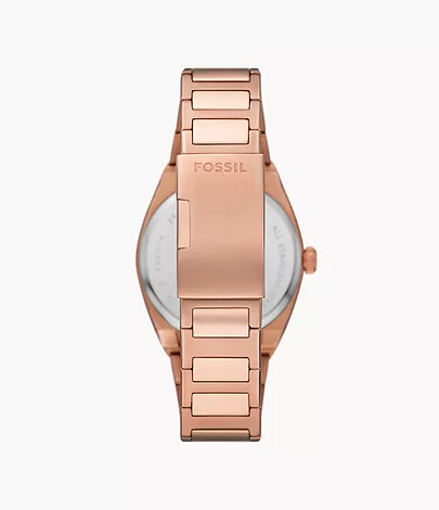 Fossil Uhr Everett 3-Zeiger-Werk Datum Edelstahl roségoldfarben