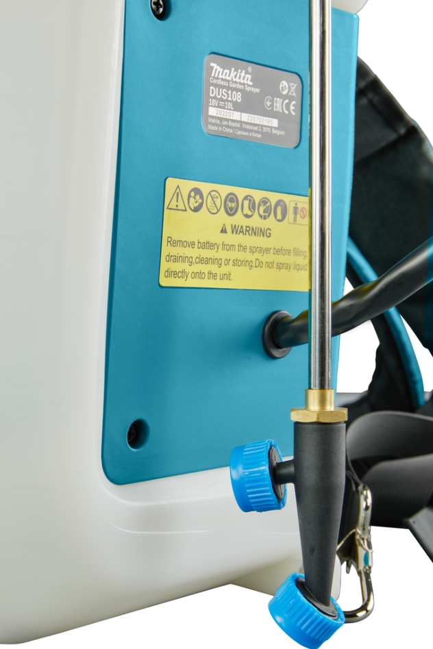 Pulvérisateur à pression dorsal sans fil Makita DUS108Z, 10 litres, 18 volts (batteries et chargeur non inclus).