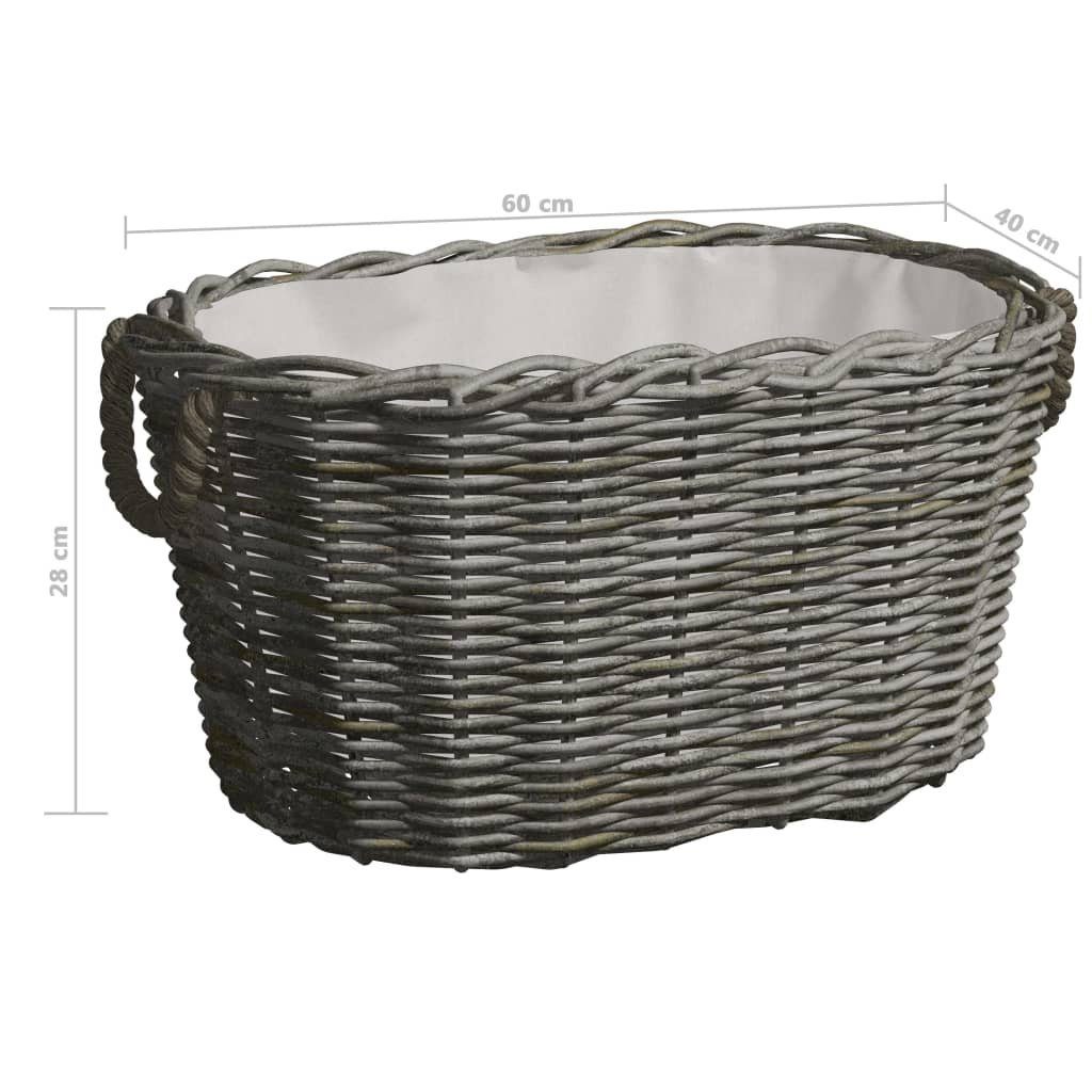 vidaXL Kaminholzregal Holzkorb mit Tragegriffen 60x40x28 cm Grau Weide, BxTxH:60x40x28 cm
