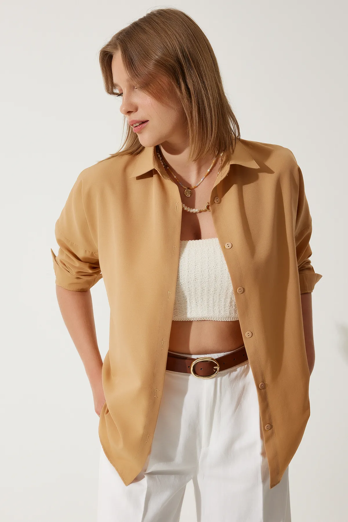 Happiness İstanbul  Hemd - Beige - Oversized