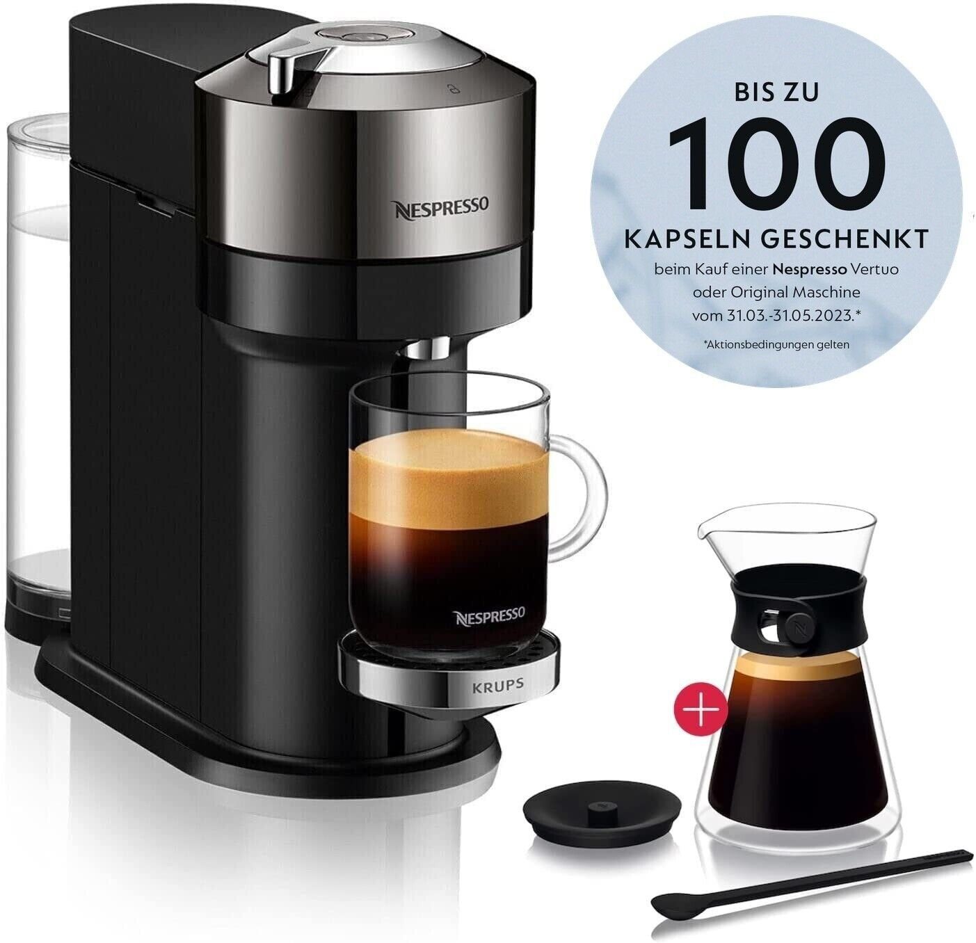 Krups Kapselmaschine Nespresso Vertuo Kaffeemaschine Kaffeekapselmaschine + Pour-Over, Style Kaffeebereiter Automatische Abschaltung Kurze Aufheizzeit