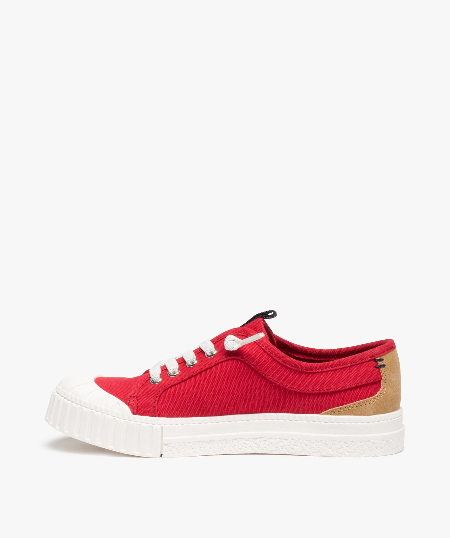 Baskets Garçon en toile unie à lacets élastiques rouge | GEMO