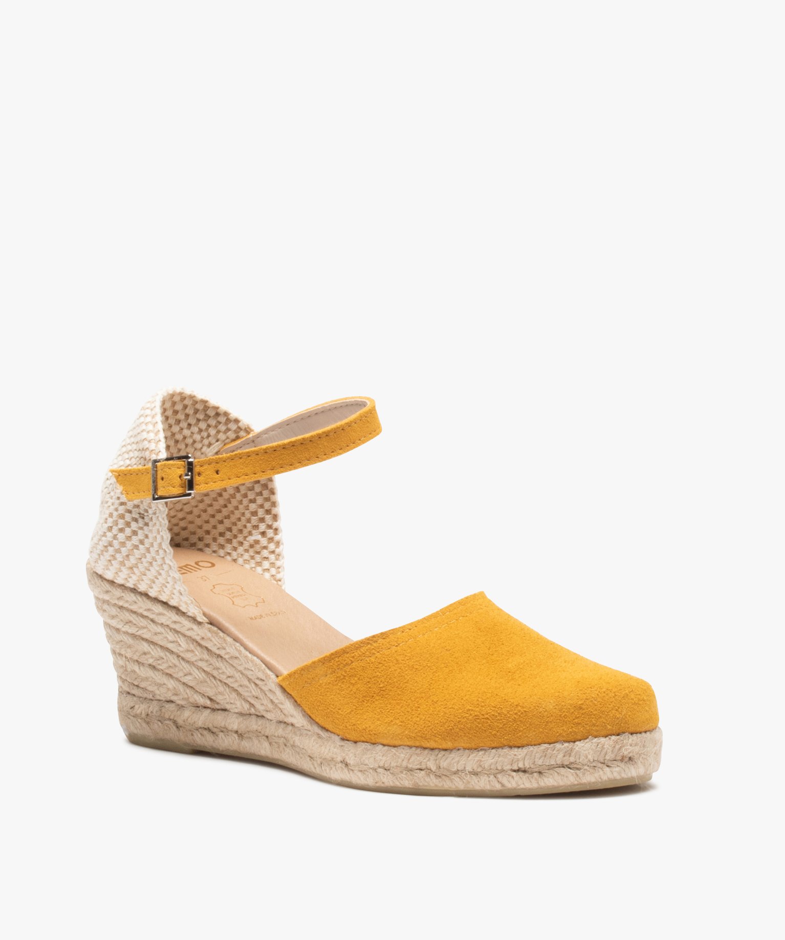 Sandales femme compensées dessus cuir uni jaune | GEMO