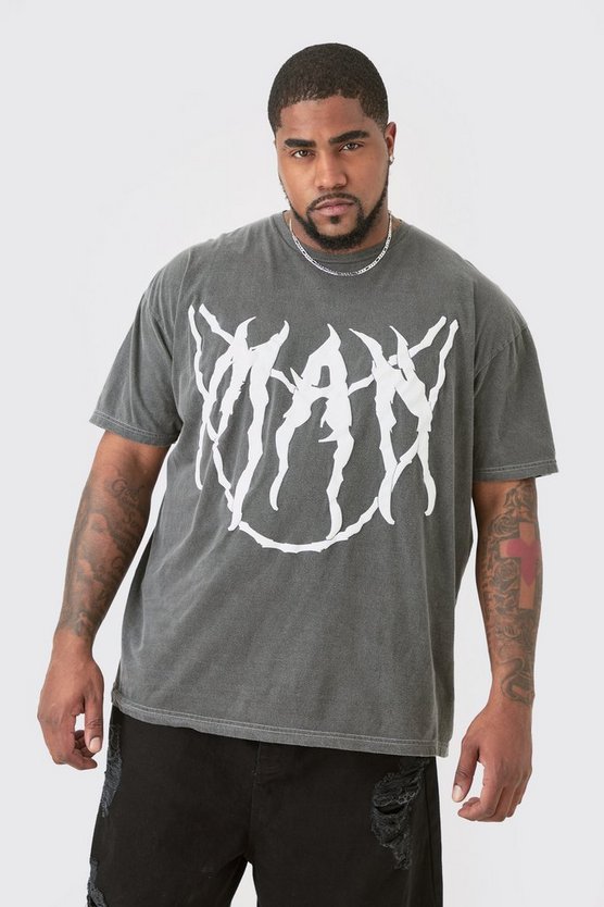 Plus graues T-Shirt mit Man-Print