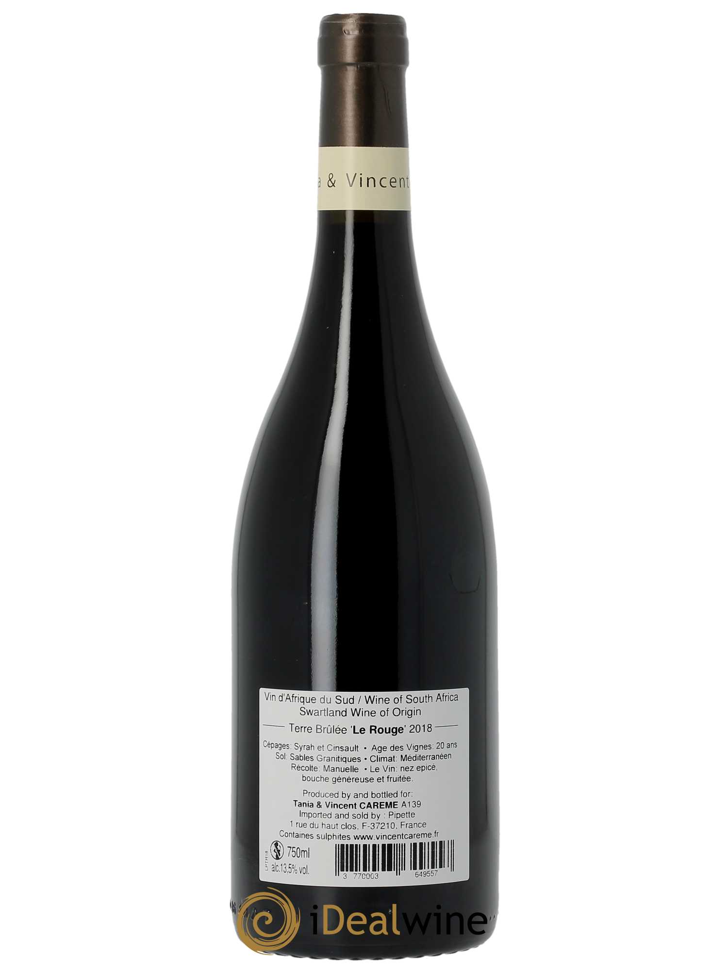 Swartland Terre Brûlée Le Rouge Vincent Carême (Domaine)  2018 - Lot de 1 Bouteille