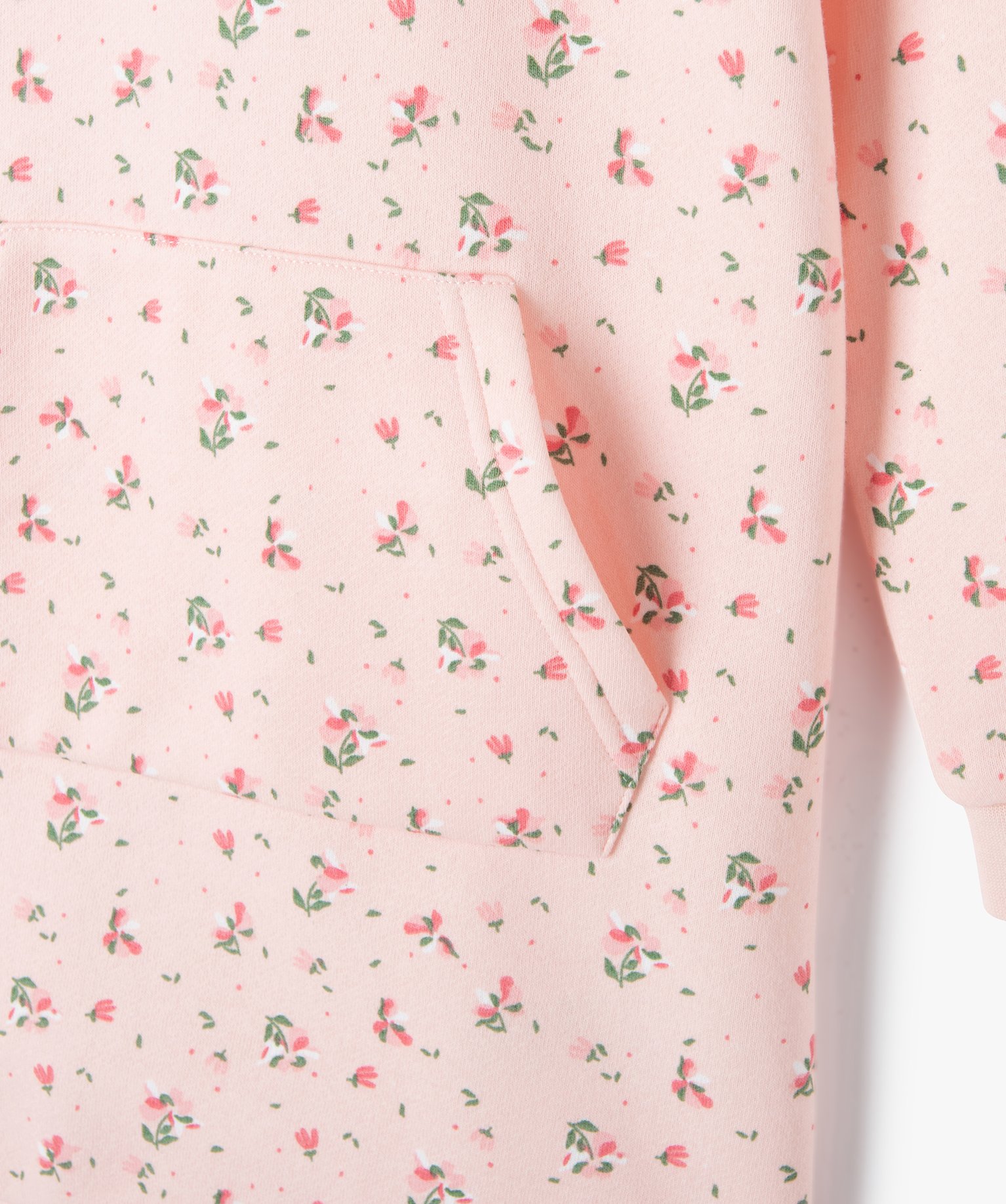 Robe sweat à capuche fille à motifs fleuris rose | GEMO