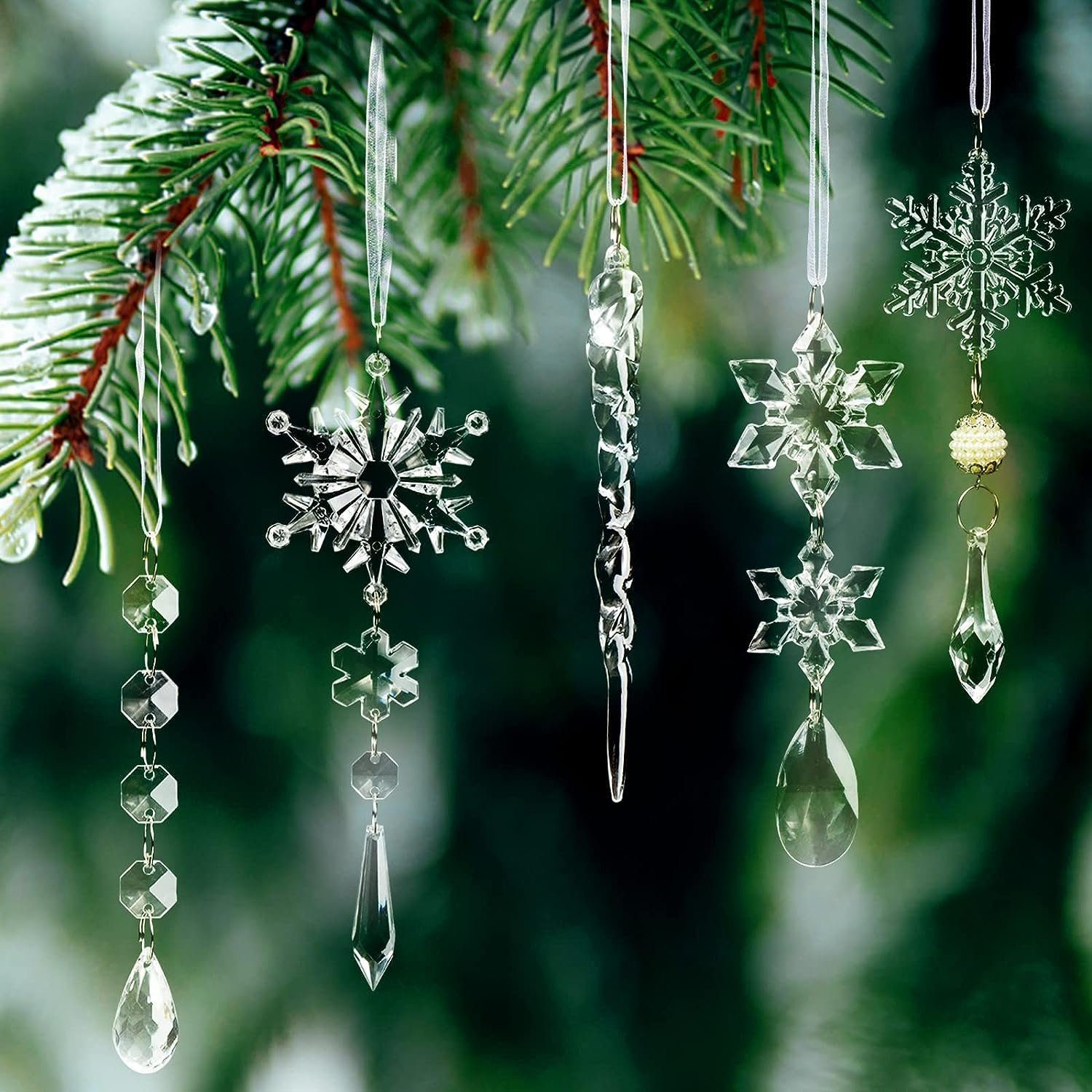 Lamon Christbaumschmuck 10 Stück Weihnachtsbaumschmuck Kristallornamente, hängende Weihnachtsschneeflocken Eiszapfen Tropfen