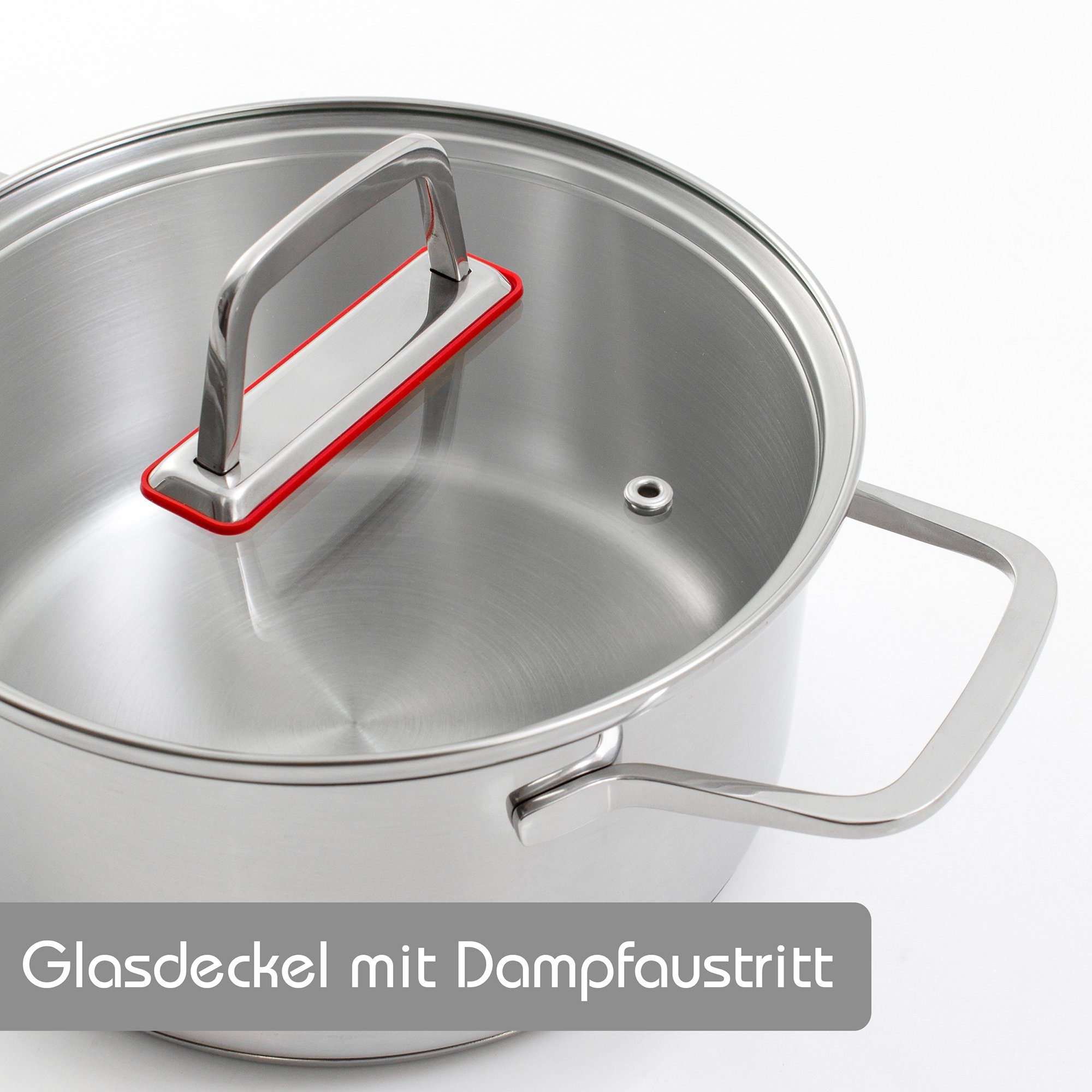 Kopf Topf-Set Jara, Edelstahl (9-tlg), Kochtopfset, Induktion, 9-tlg, 4 Töpfe mit Deckel + 1 Stielkasserolle