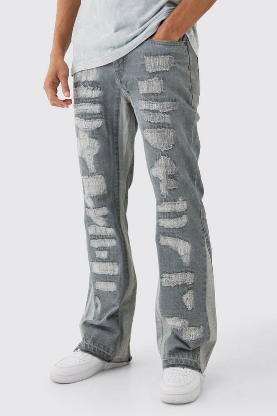 Slim-Fit Schlagjeans mit Rissen