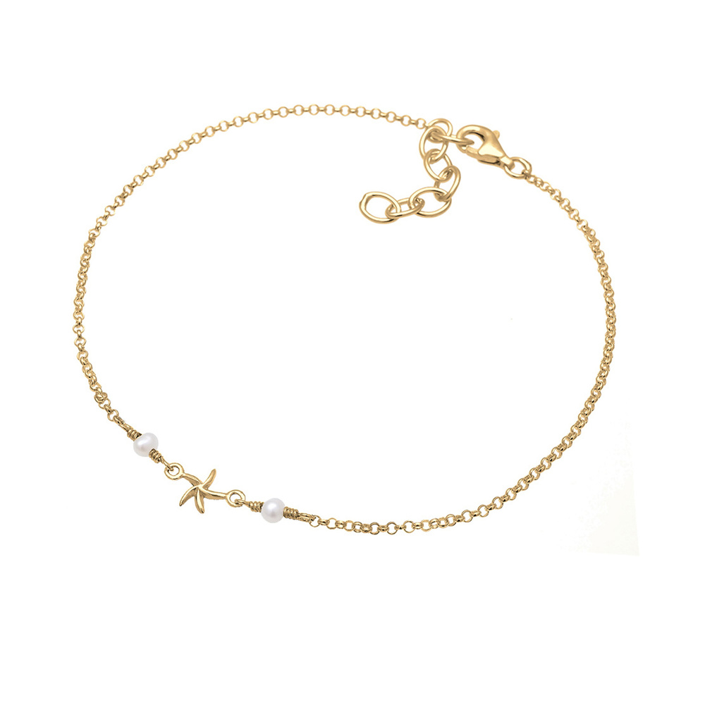 Elli Elli Bracelet de Cheville Seestern Perle Maritim Beach 925 Sterling Silber Bijoux