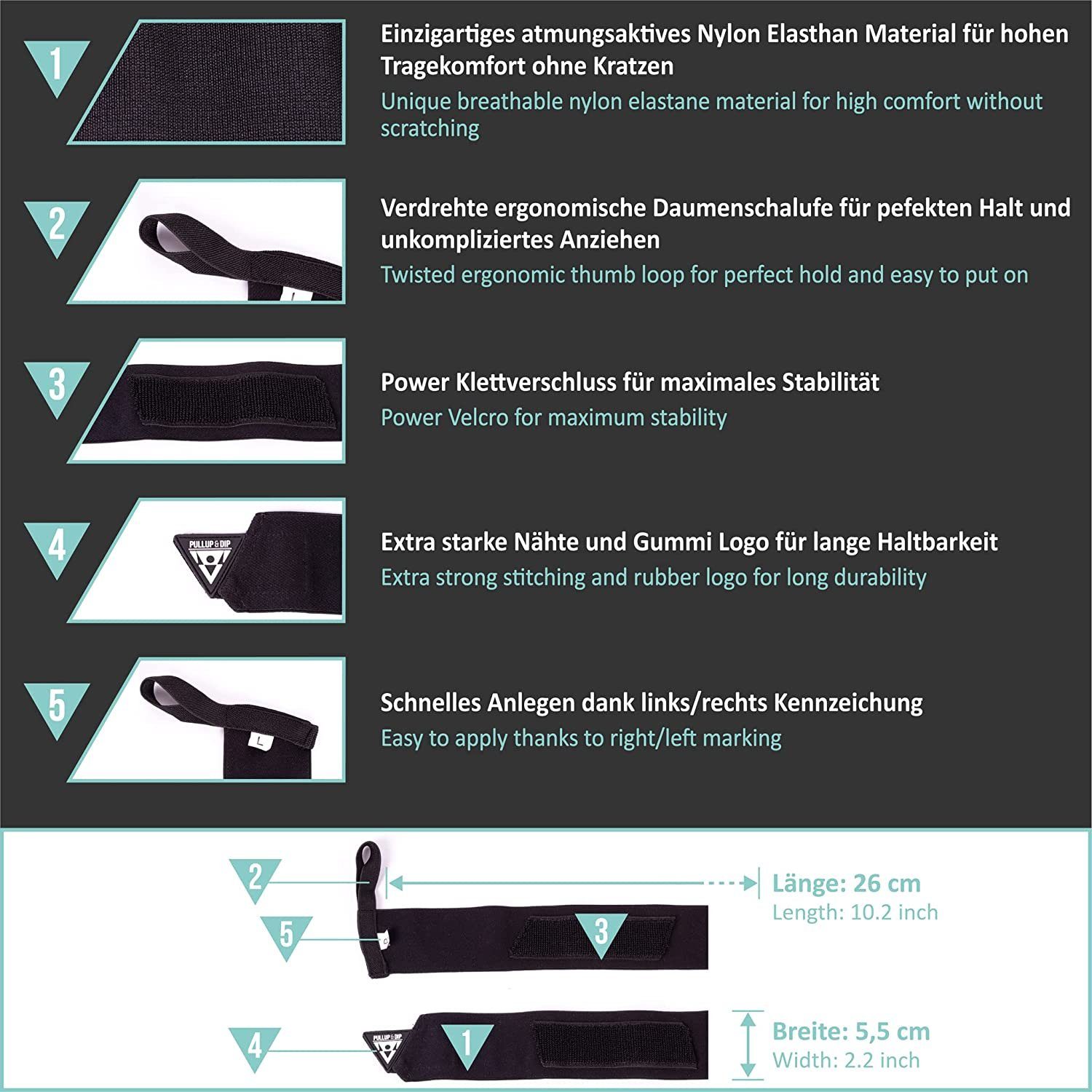 Pullup & Dip Handgelenkschutz Wrist Wraps Handgelenk Bandagen für Fitness, Calisthenics