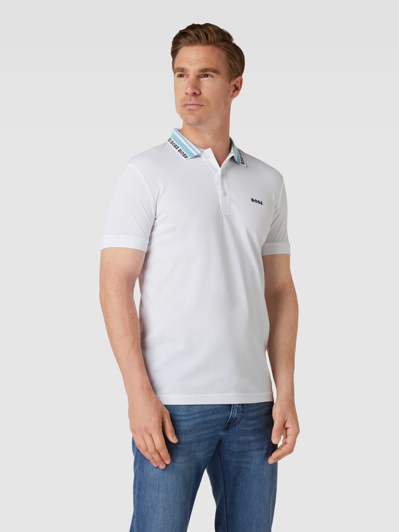 Poloshirt mit Label-Details Modell 'Paule' in weiß