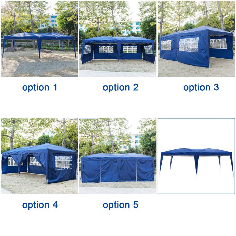 FCH Faltpavillon, Wasserdicht Pavillon Gartenzelt, 3 x 6 m mit 6 Seitenteilen, Blau
