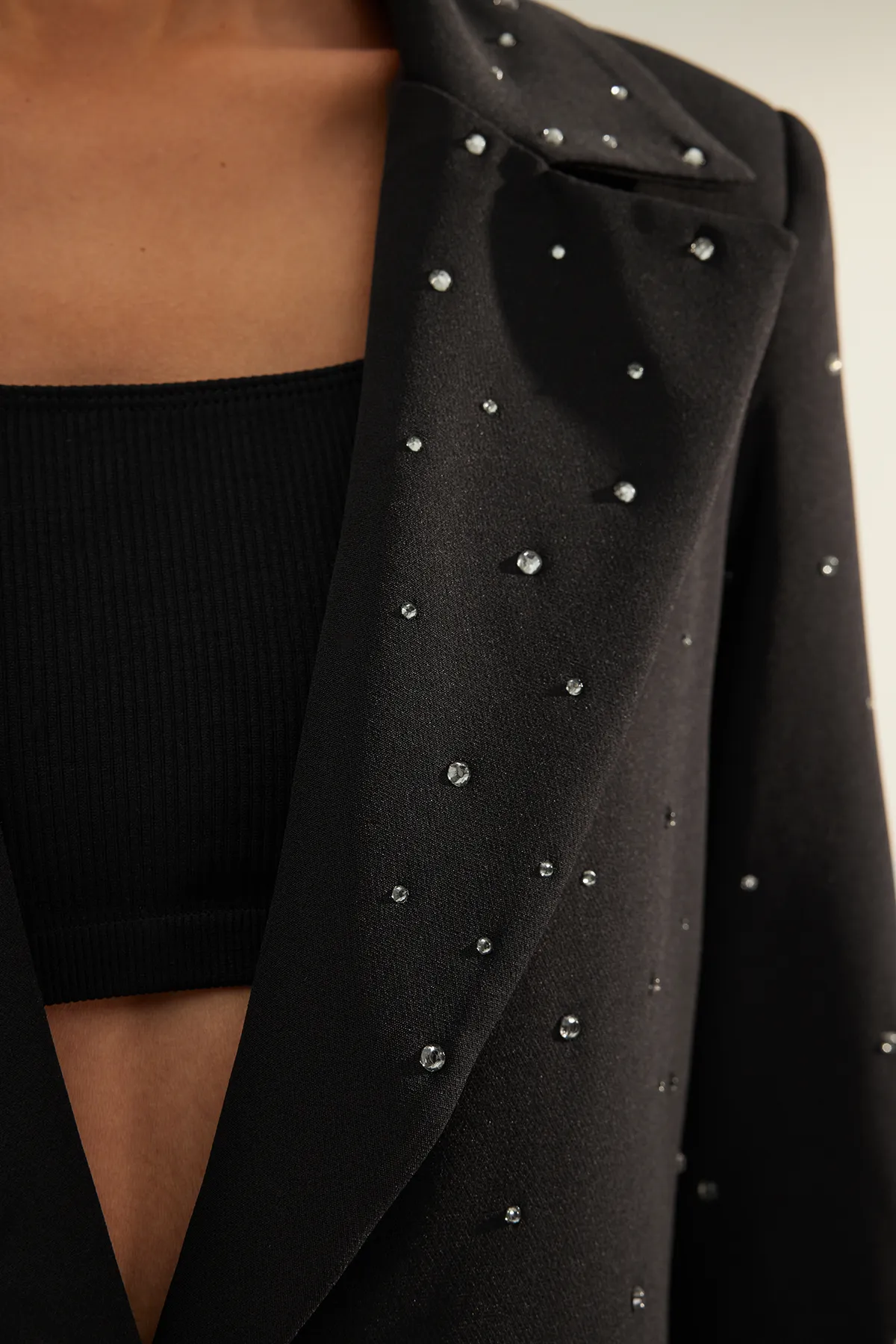 Trendyol Collection  Schwarze, regelmäßig gewebte, gefütterte Blazerjacke mit Steindetails TWOAW24BC00078