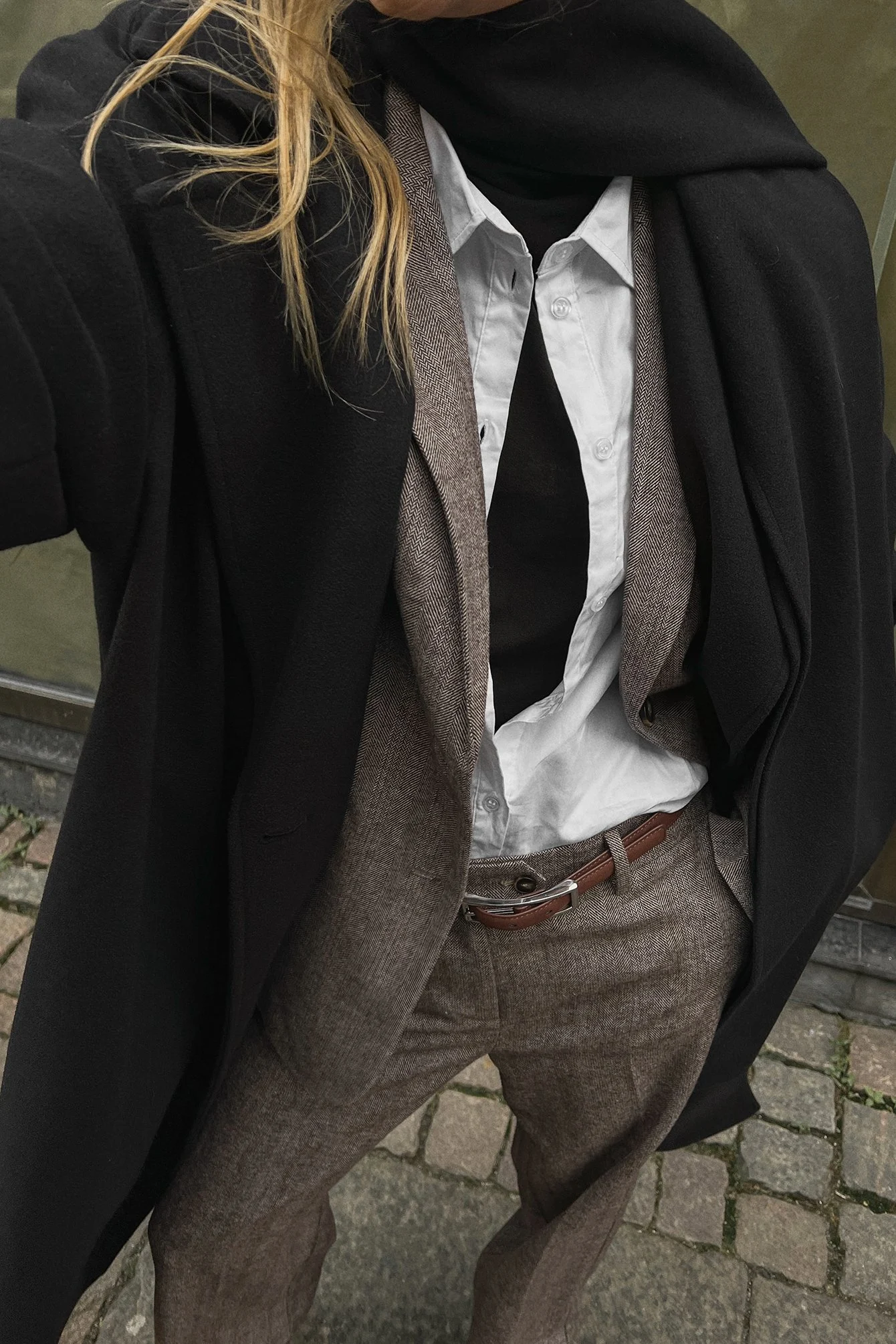 Gerader Oversize-Blazer mit Fischgrätenmuster
