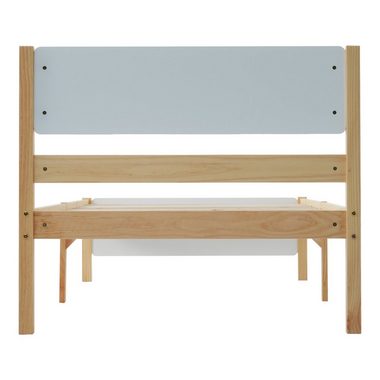 Fangqi Holzbett Kiefernholzrahmen mit Mittelfuß, Weiß + Natur, 90/140x200cm, Doppelbett/Doppelbett, Jugendbett, Erwachsenenbett Holzbett