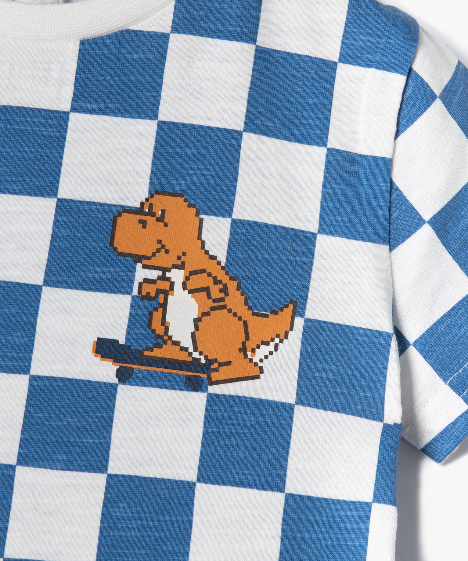 Tee-shirt bébé Garçon à manches courtes imprimé carreaux bleu | GEMO
