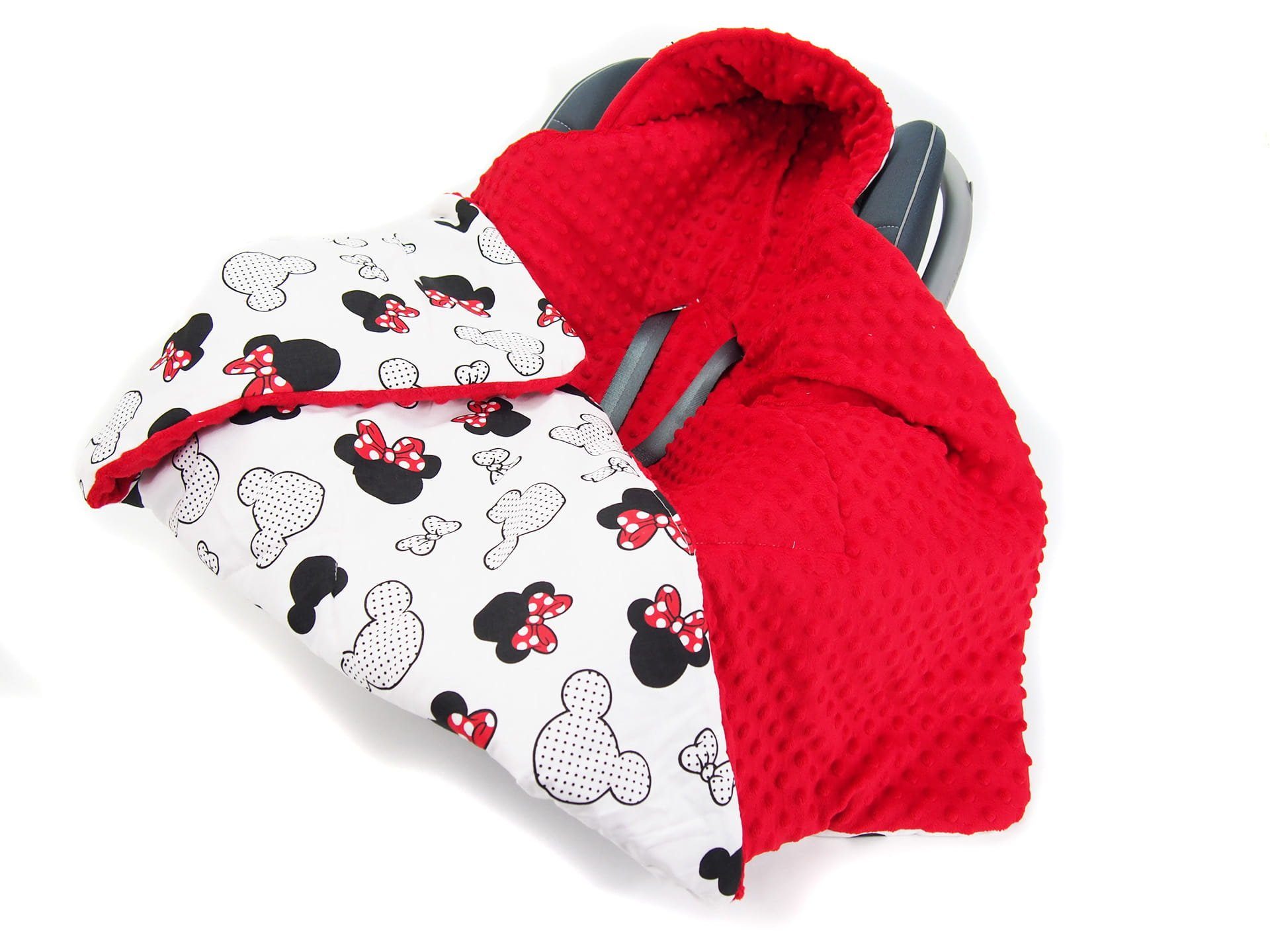 Einschlagdecke Doppelseitige Einschlagdecke für Babyschale Autokindersitz Mickey rot, Welt der Träume, Made in Europe
