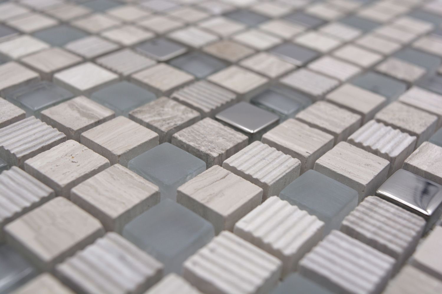 Mosani Mosaikfliesen Glasmosaik Naturstein Mosai hellgrau silber matt / 10 Matten