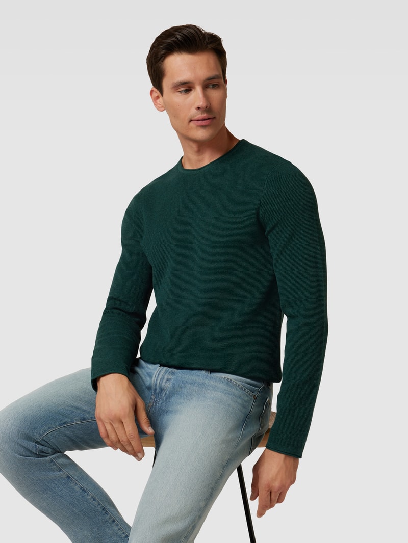 Strickpullover mit Rundhalsausschnitt in dunkelgrün meliert