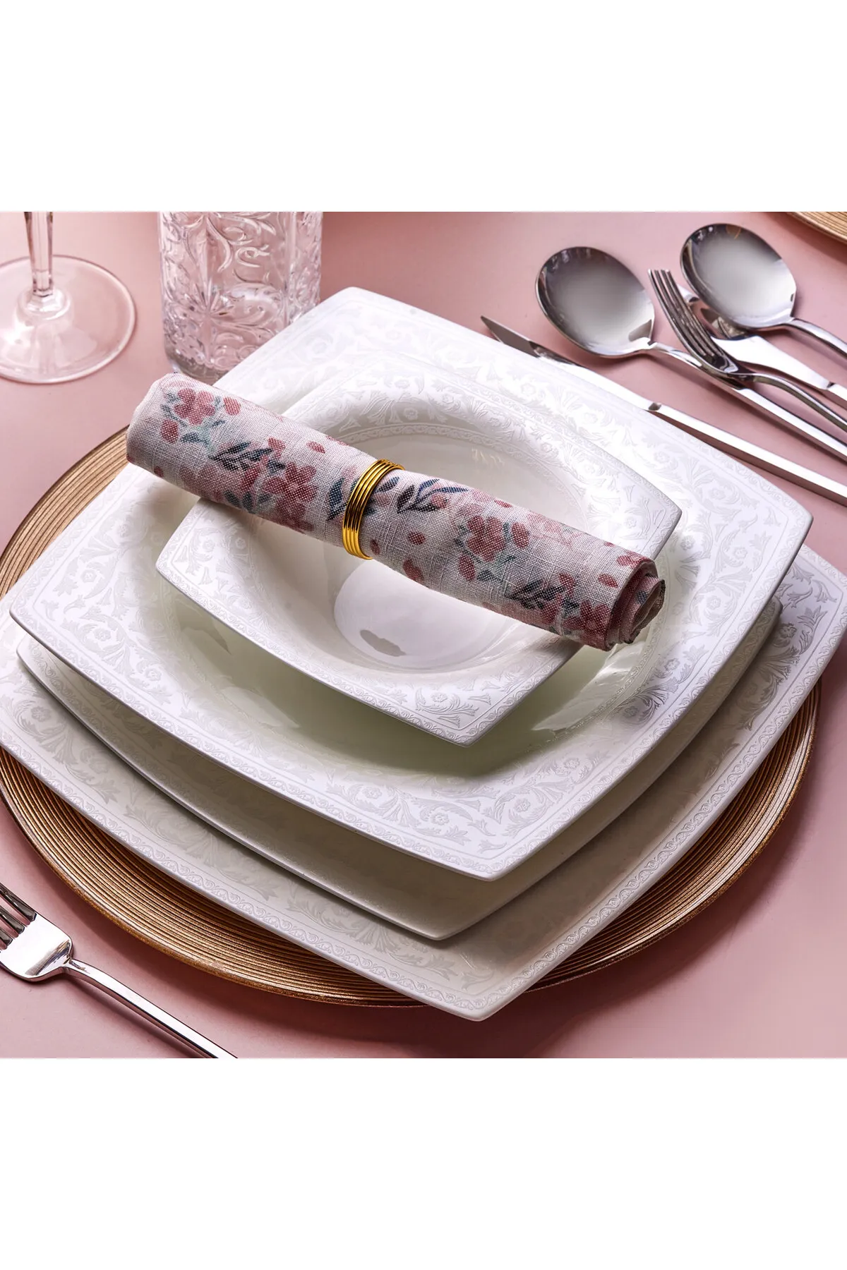 Karaca  Fine Pearl Roma 58-teilig 12 Personen Quadratisch - Set - Innovatives Geschirrset
