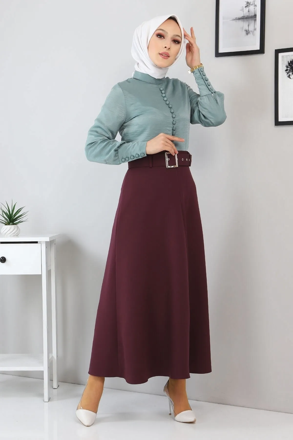 Modamihram  Rockanzug mit Knopfdetail, Mintgrün 10626