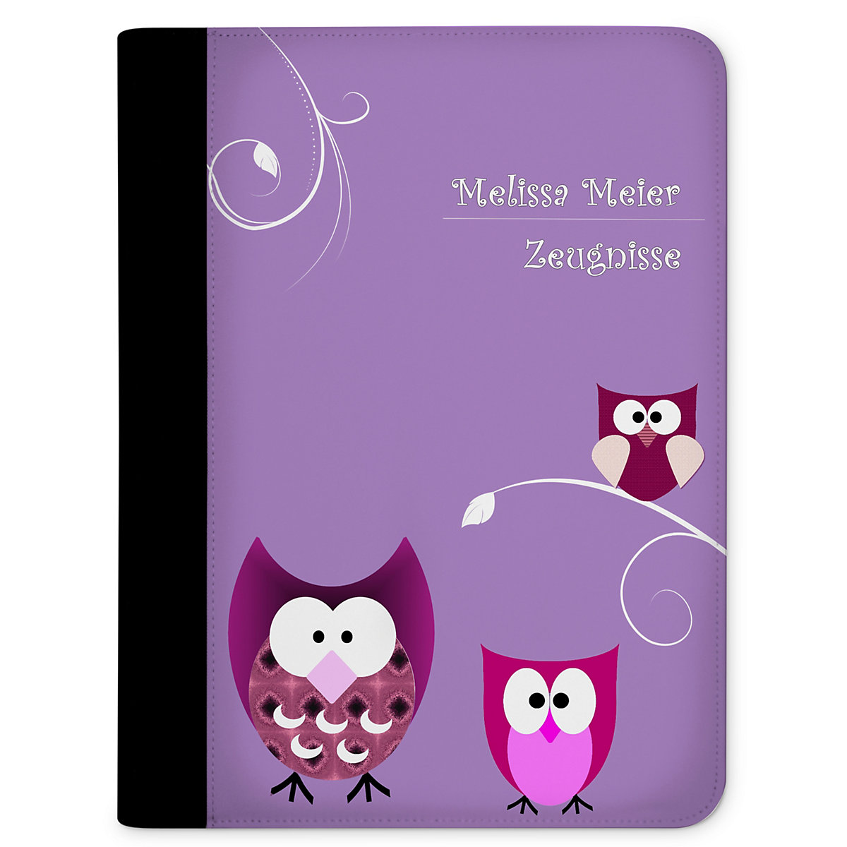 Zeugnismappe / Dokumentemappe mit Name personalisiert Eule Lila
