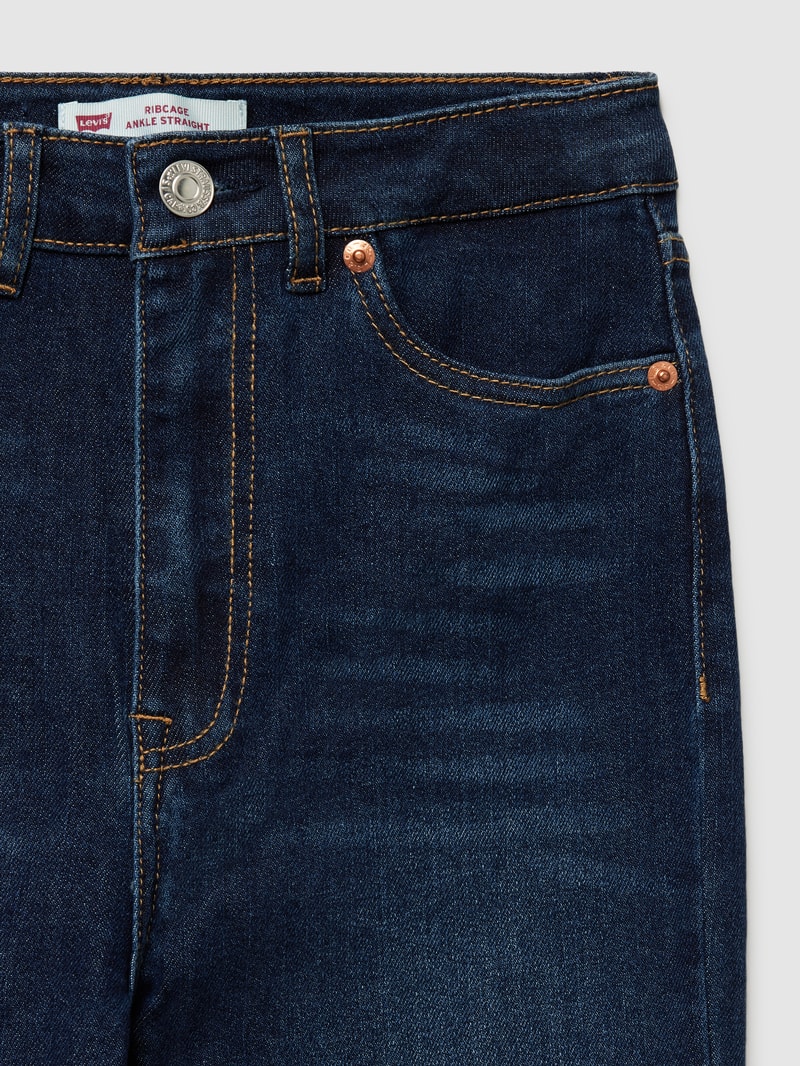 High Rise Slim Fit Jeans mit Kontrastnähten in blau