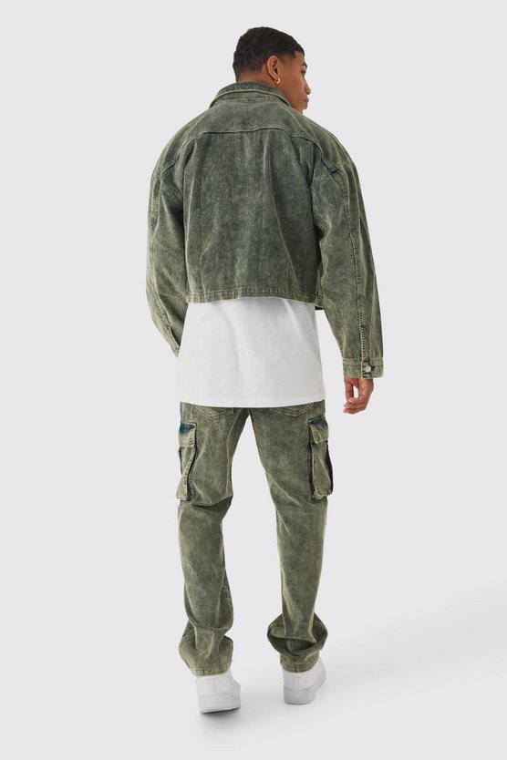 Lockere Cord-Cargohose mit Acid-Waschung