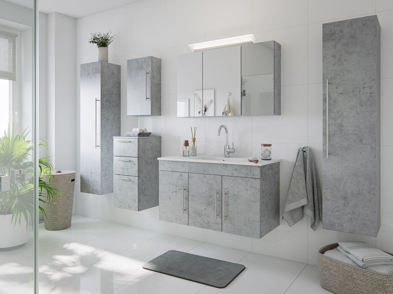 Posseik Badmöbel-Set Teramo 100 cm (6-teilig) Beton EEK: F