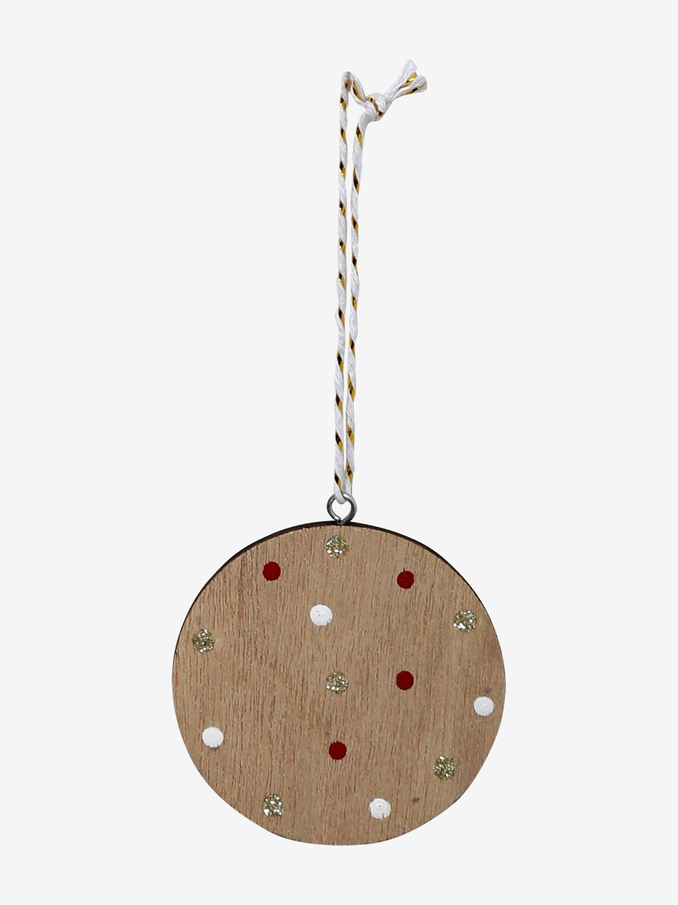 Lot de 6 boules de Noël plates en bois naturel