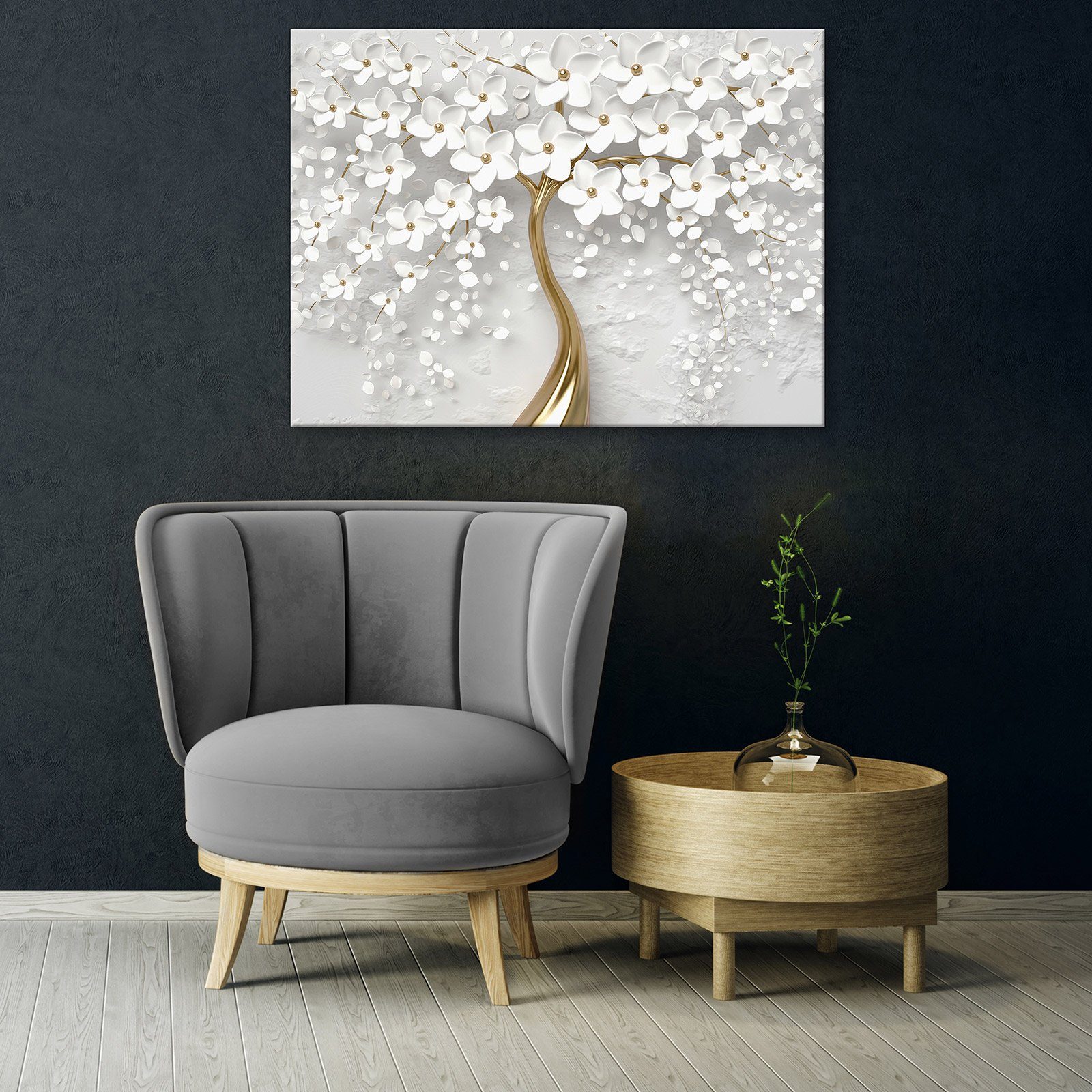 Wallarena Leinwandbild Blumen Magnolie Baum Gold Moderne Wandbild Groß XXL Wandbilder Leinwandbilder Modern Canvas Kunstdruck Bild Auf Leinwand Bilder für Wohnzimmer Schlafzimmer, (Einteilig), Aufhängefertig