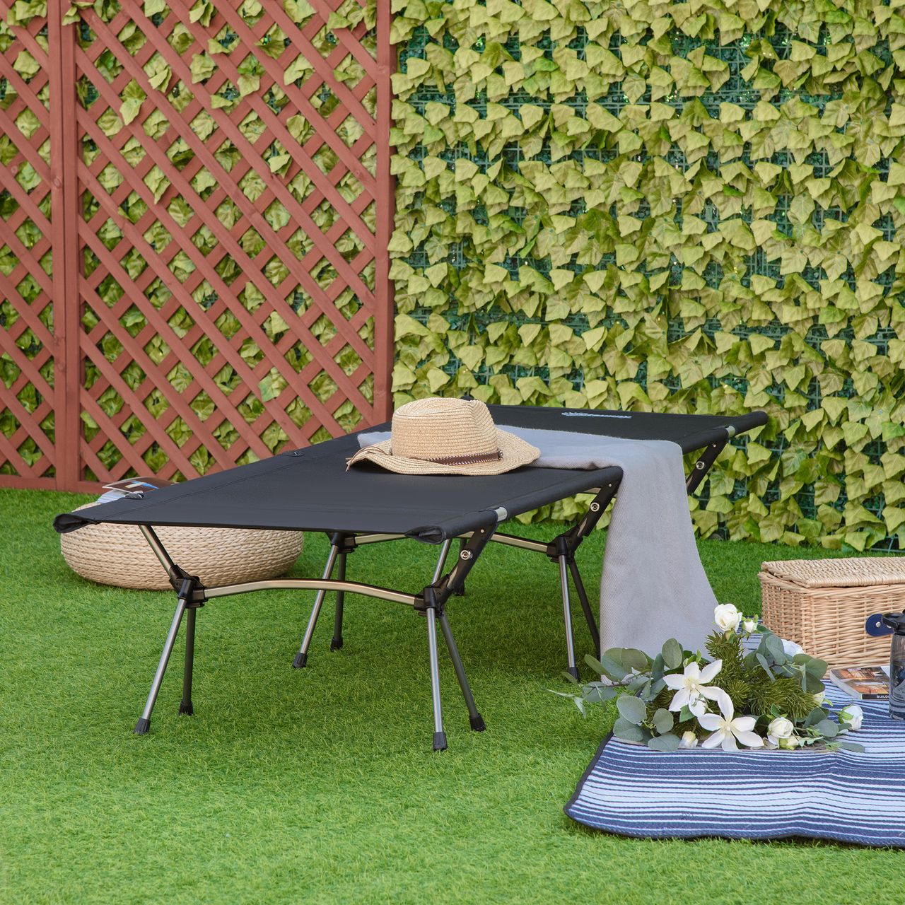 Outsunny Campingbett Klappbar Aluminium Feldbett Klappbett mit Tragetasche höhenverstellbar bis 150 kg belastbar Oxford Schwarz 190 x 65 x 38 cm