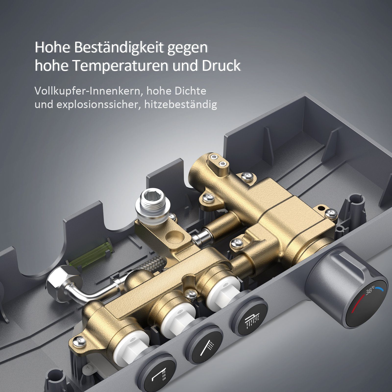 EMKE Duschsystem Duschsystem mit Thermostat Glasablage, Handbrause, 3 Strahlart(en), 45cm Thermostatische Platte,Regendusche mit Armatur