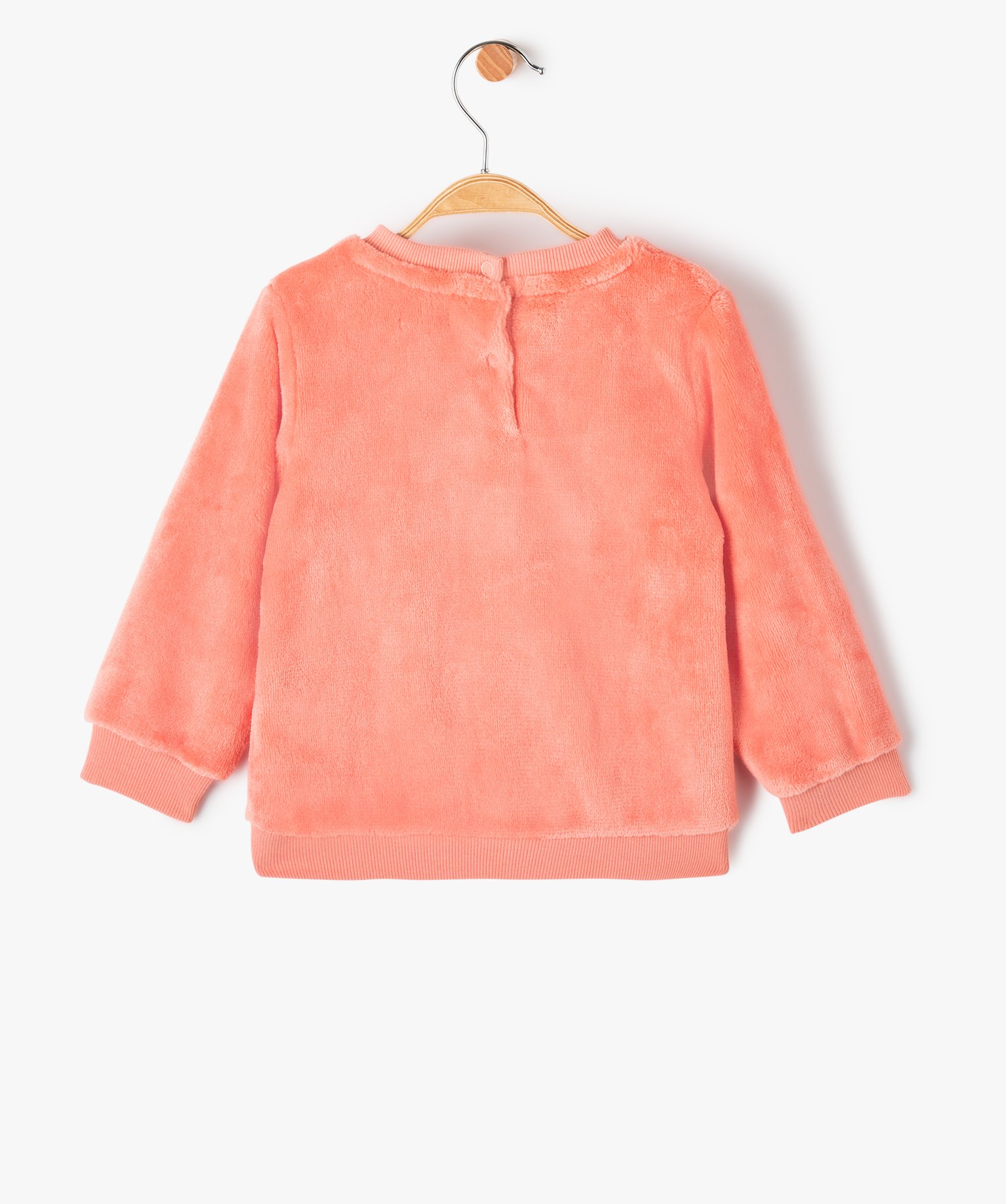 Pull bébé fille en maille peluche avec inscription brodée rose | GEMO