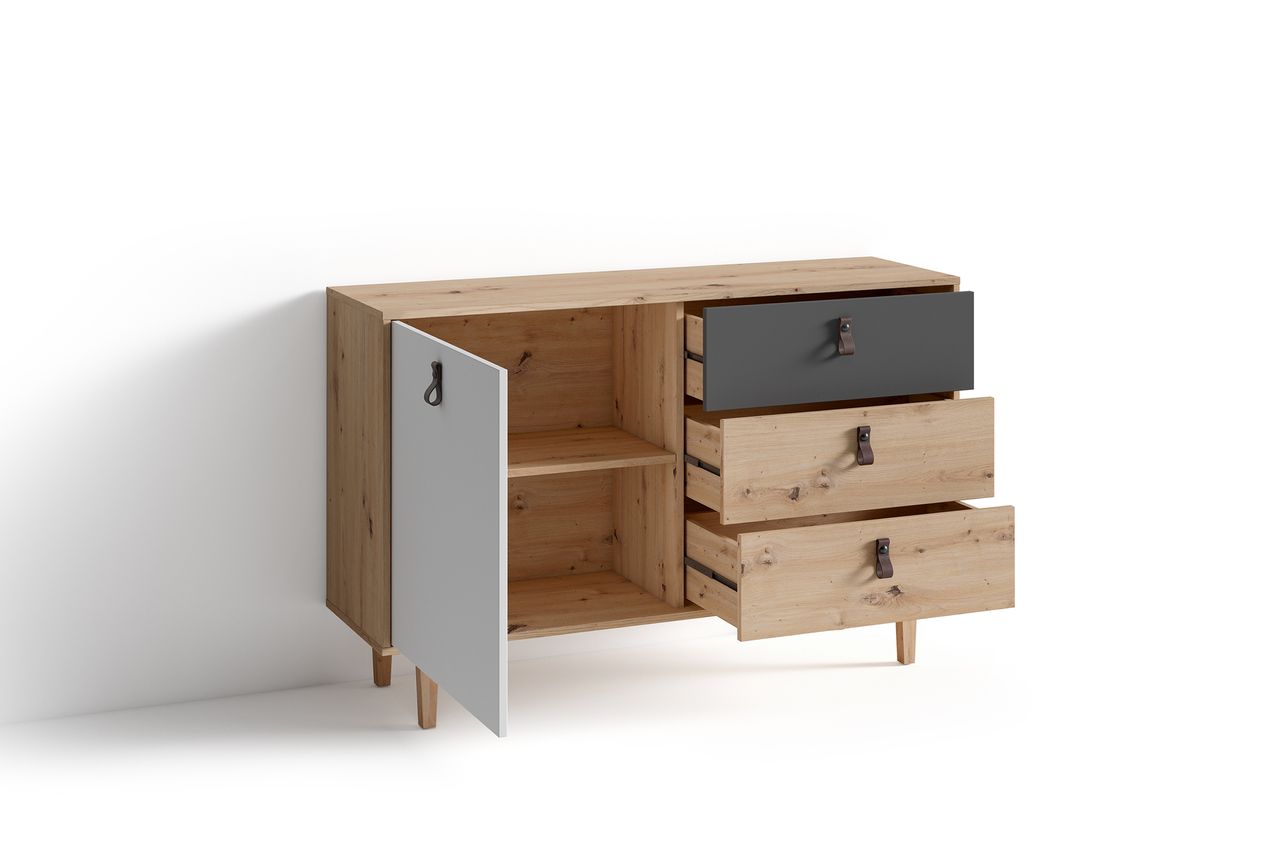 byLiving BILL Sideboard, Breite 120 cm, Eiche-Optik, matt weiß anthrazit