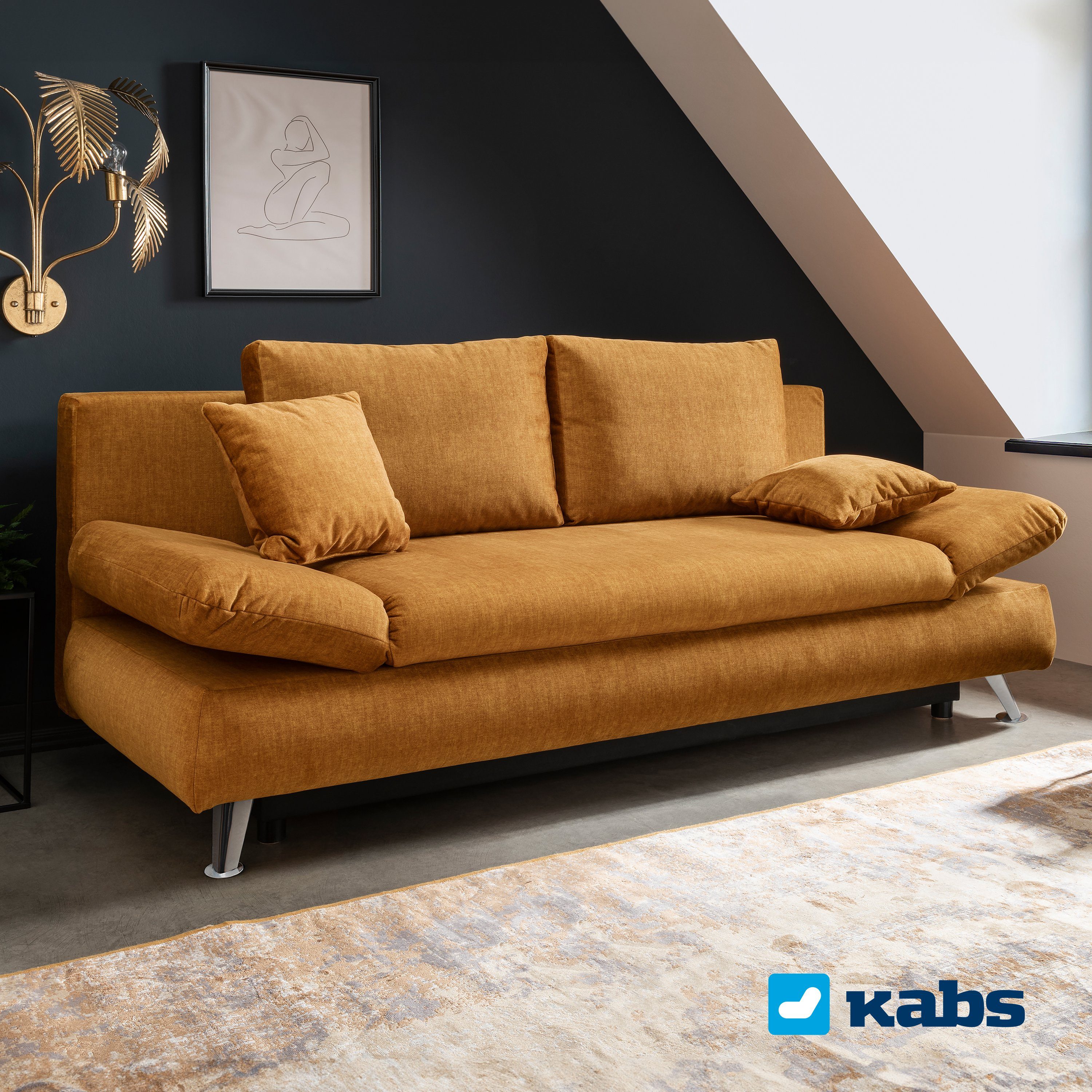 Kabs Polsterwelt Schlafsofa Burt, Bettkasten, Schlaffunktion, Stauraum, Zierkissen, Made in Europe